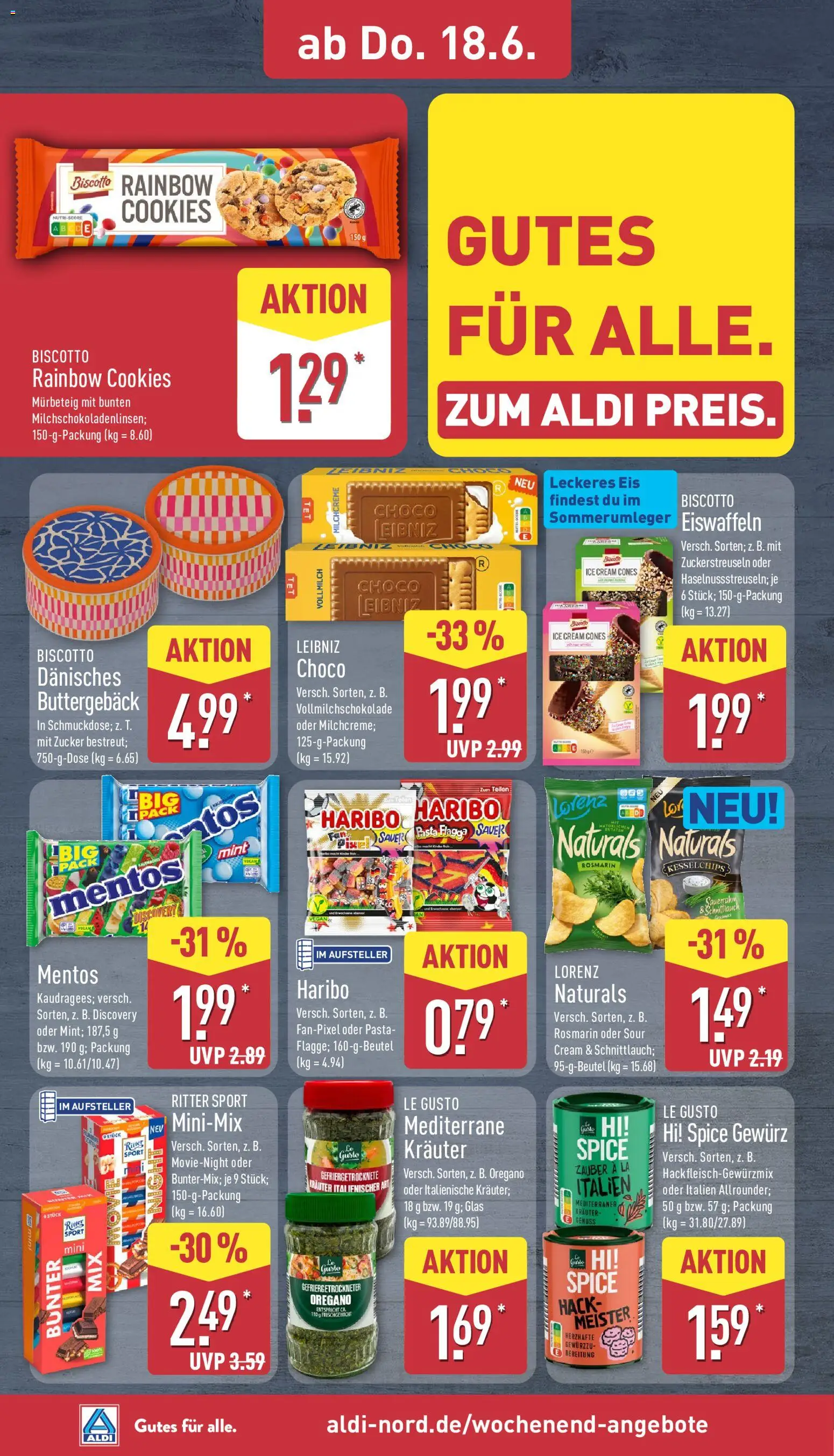 Aldi Prospekt – gültig ab 15.06.2026 | Seite: 34 | Produkte: Ritter sport, Zucker, Pasta, Eis