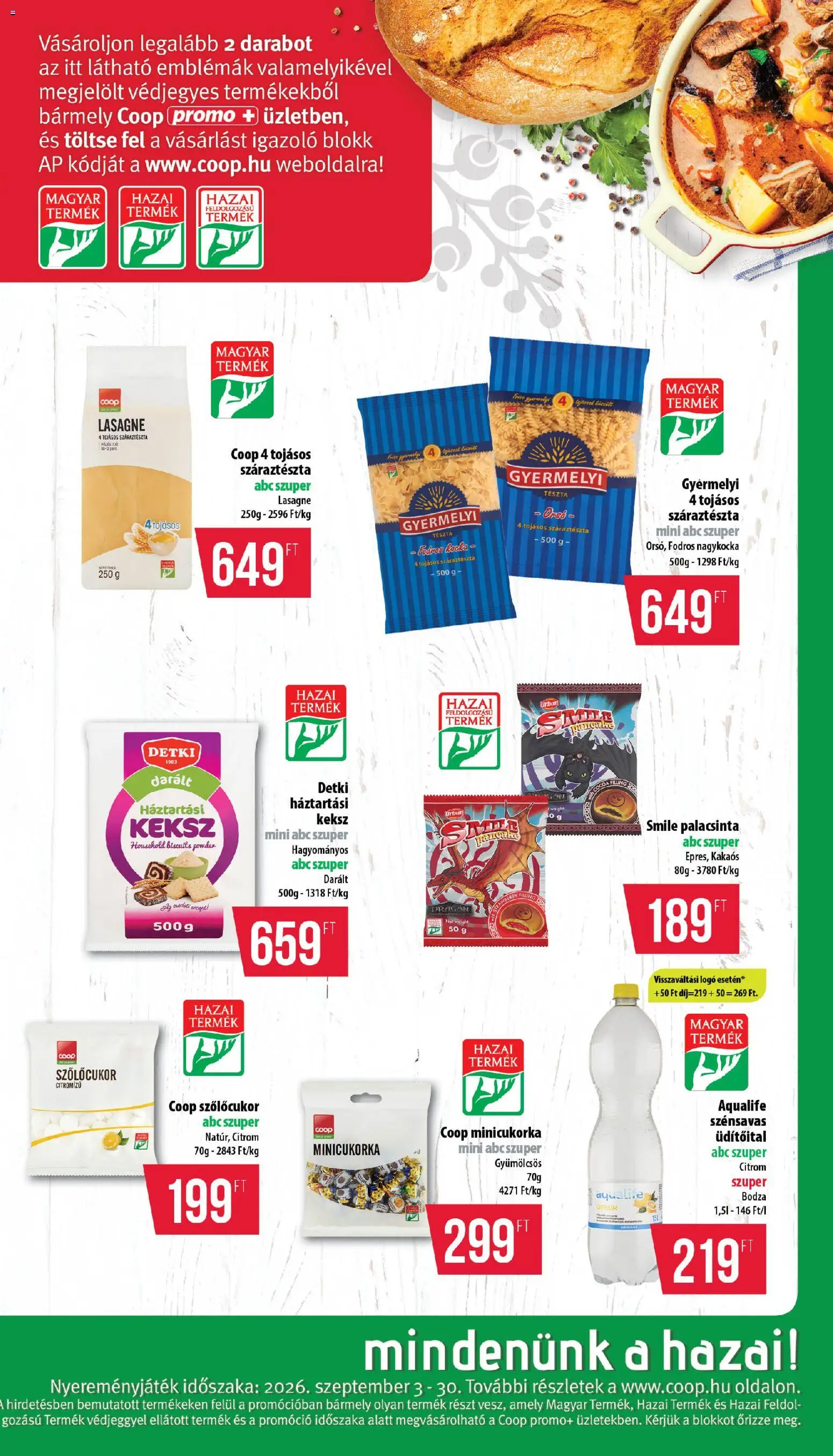 COOP akciós ujság - amely érvényes a következő dátumtól: 2026.09.24. | Oldal: 5 | Termékek: Háztartási keksz, Szőlőcukor, Tészta, Citrom