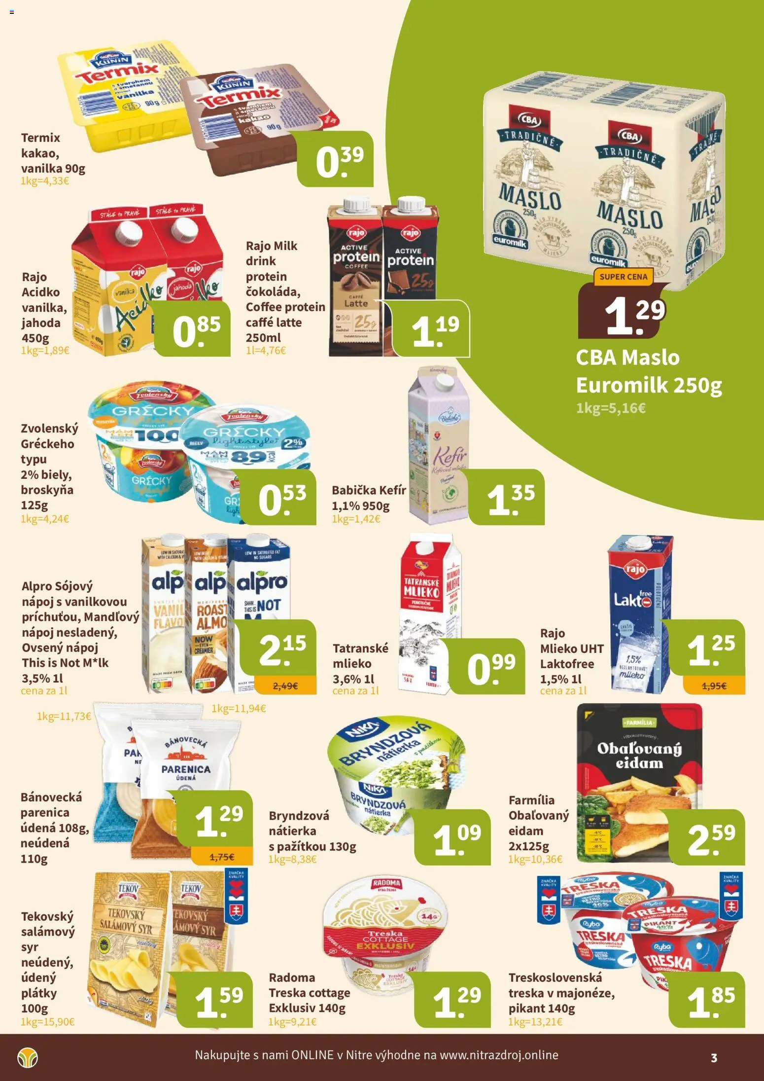 Nové Nitrazdroj akcie – leták je platný od 19.06.2026 | Strana: 3 | Produkty: Ryba, Acidko, Alpro, Treska