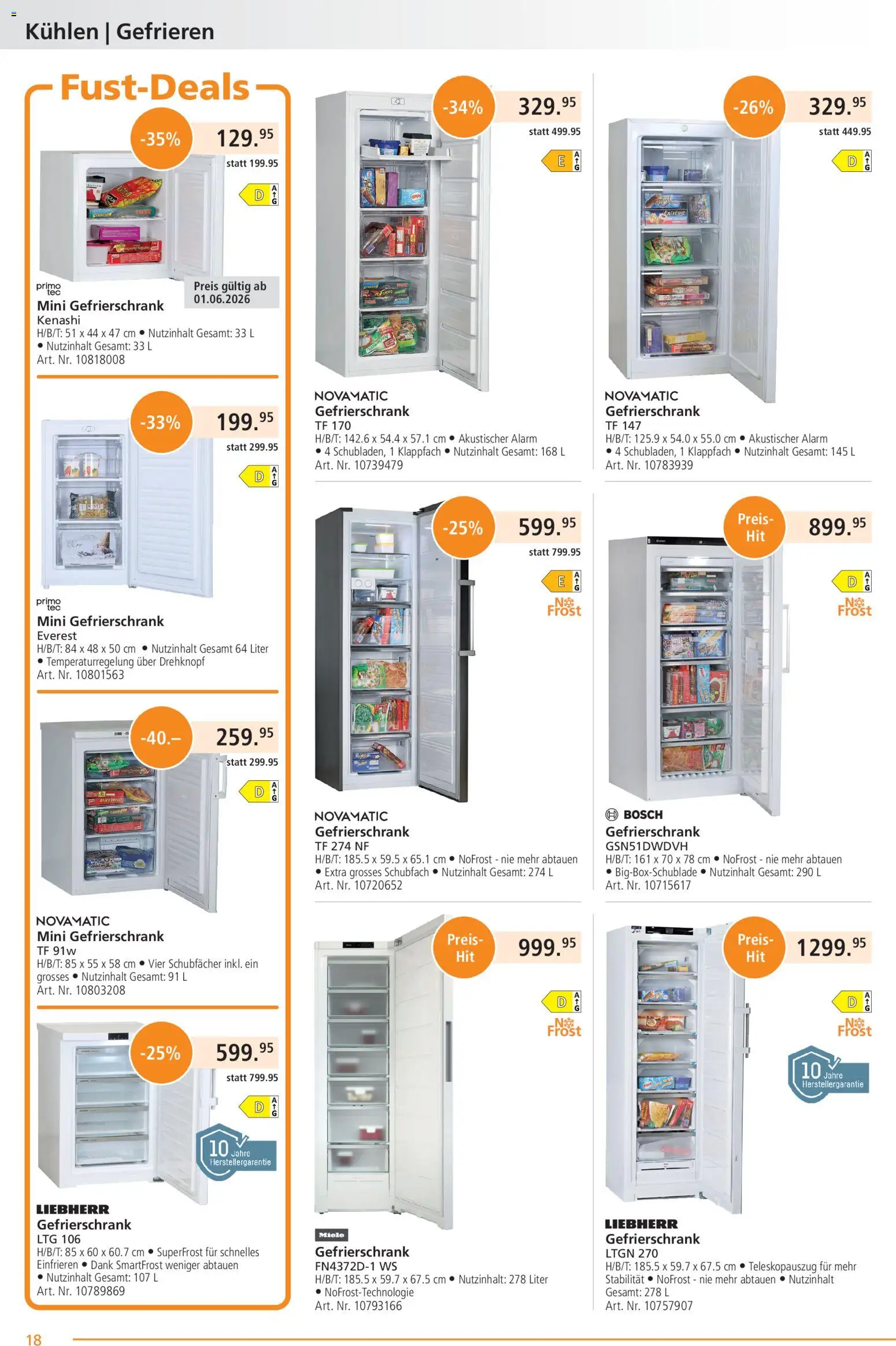 Fust aktionen – gültig ab 26.05.2026 | Seite: 18 | Produkte: Gefrierschrank, Miele, Bosch, Liebherr