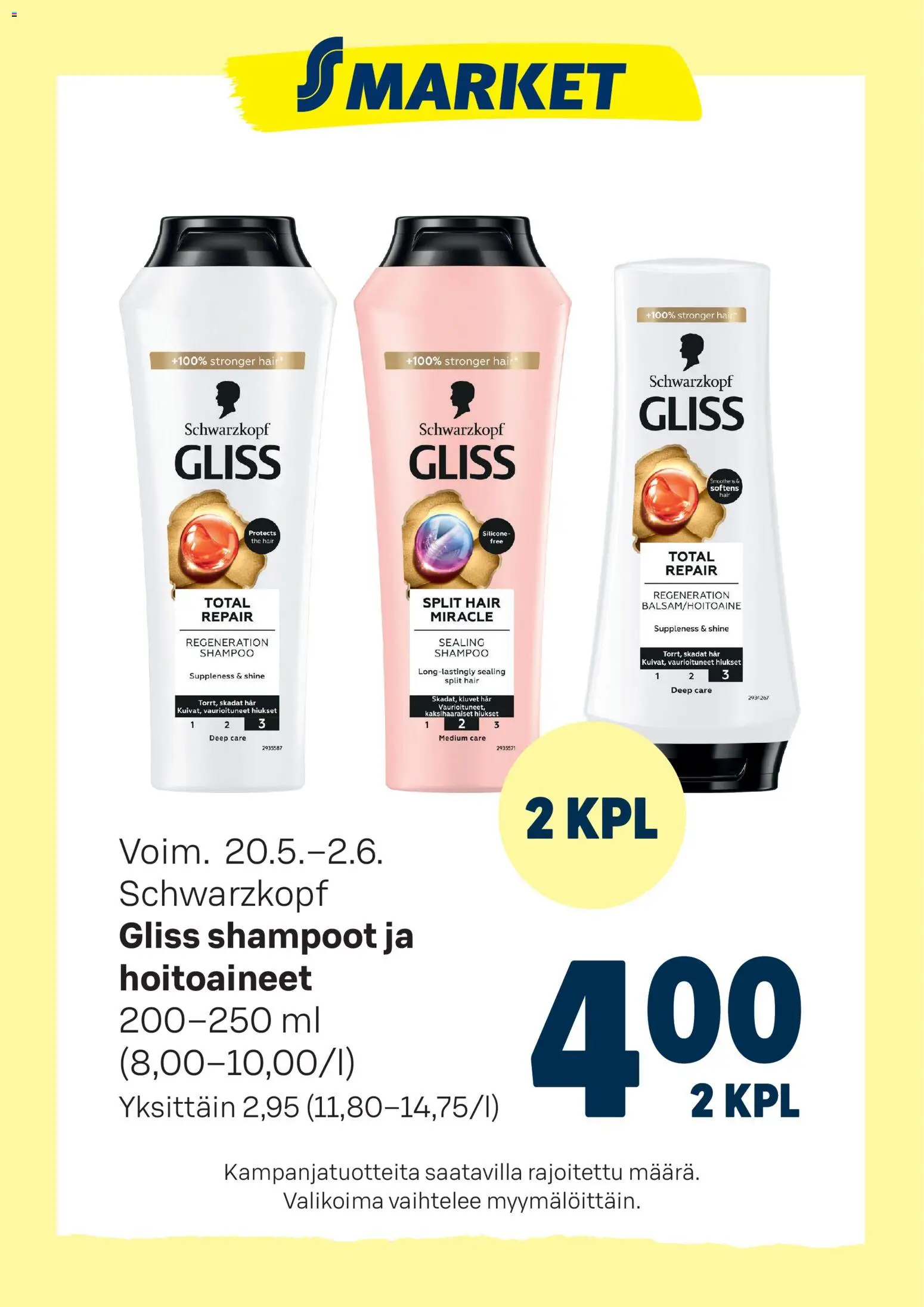 S-market tarjoukset Gliss – voimassa 20.05.2026 alkaen | Sivu: 1 | Tuotteet: Shampoo