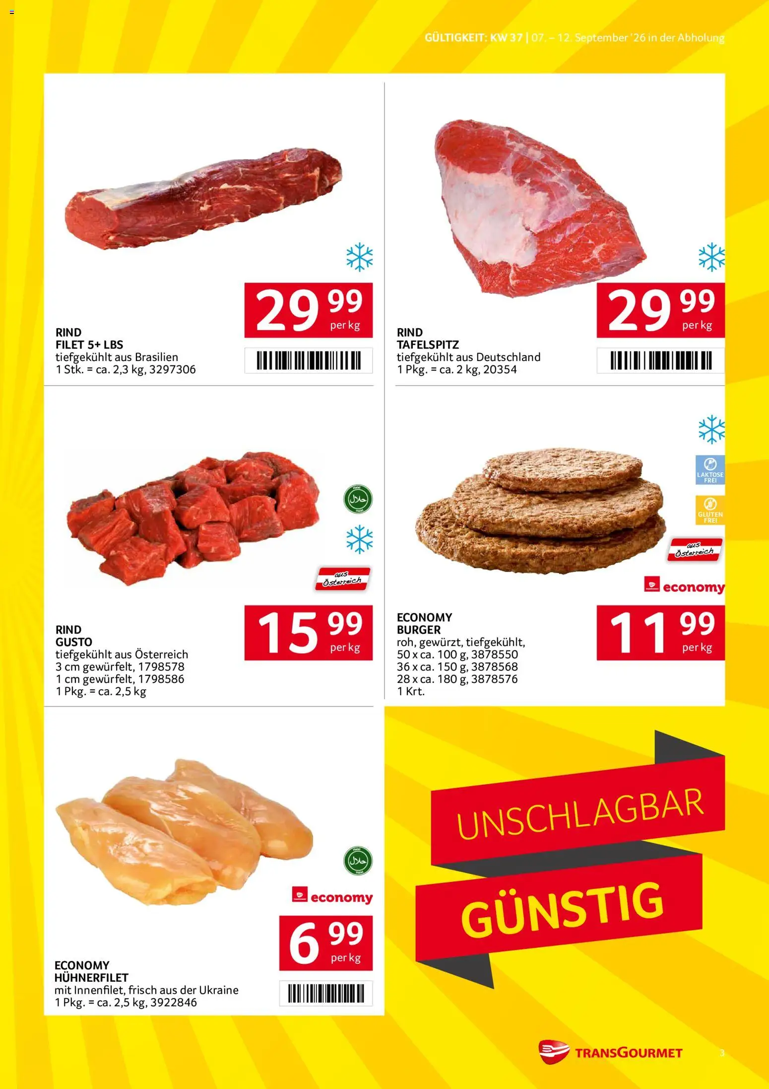 Transgourmet Flugblatt gültig ab 07.09.2026 | Seite: 3 | Produkte: Burger