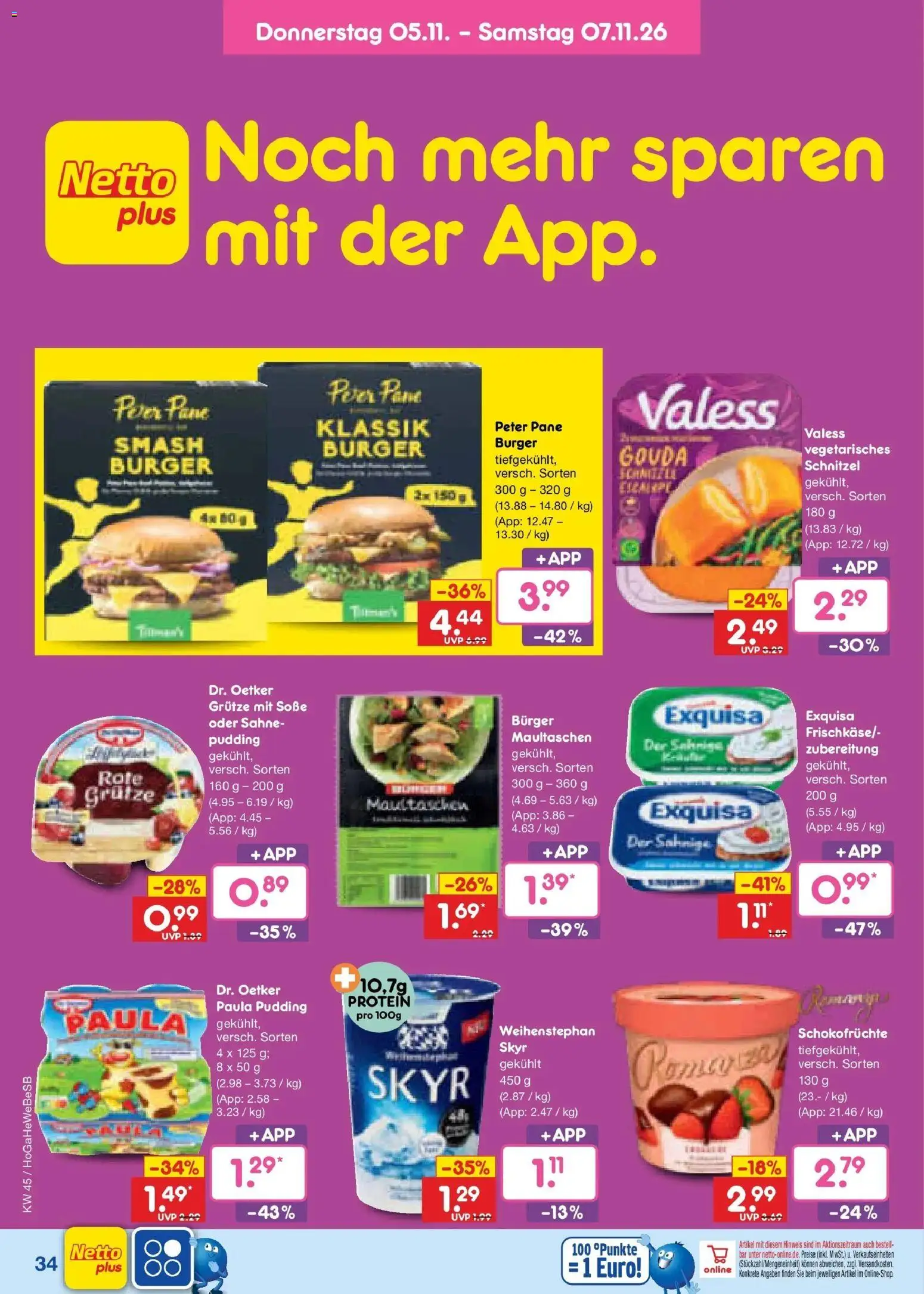 Netto Marken-Discount Prospekt Berlin-Prenzlauer Berg (ab 02.11.2026) » Angebote | Seite: 52 | Produkte: Schnitzel, Pudding, Exquisa, Sahne