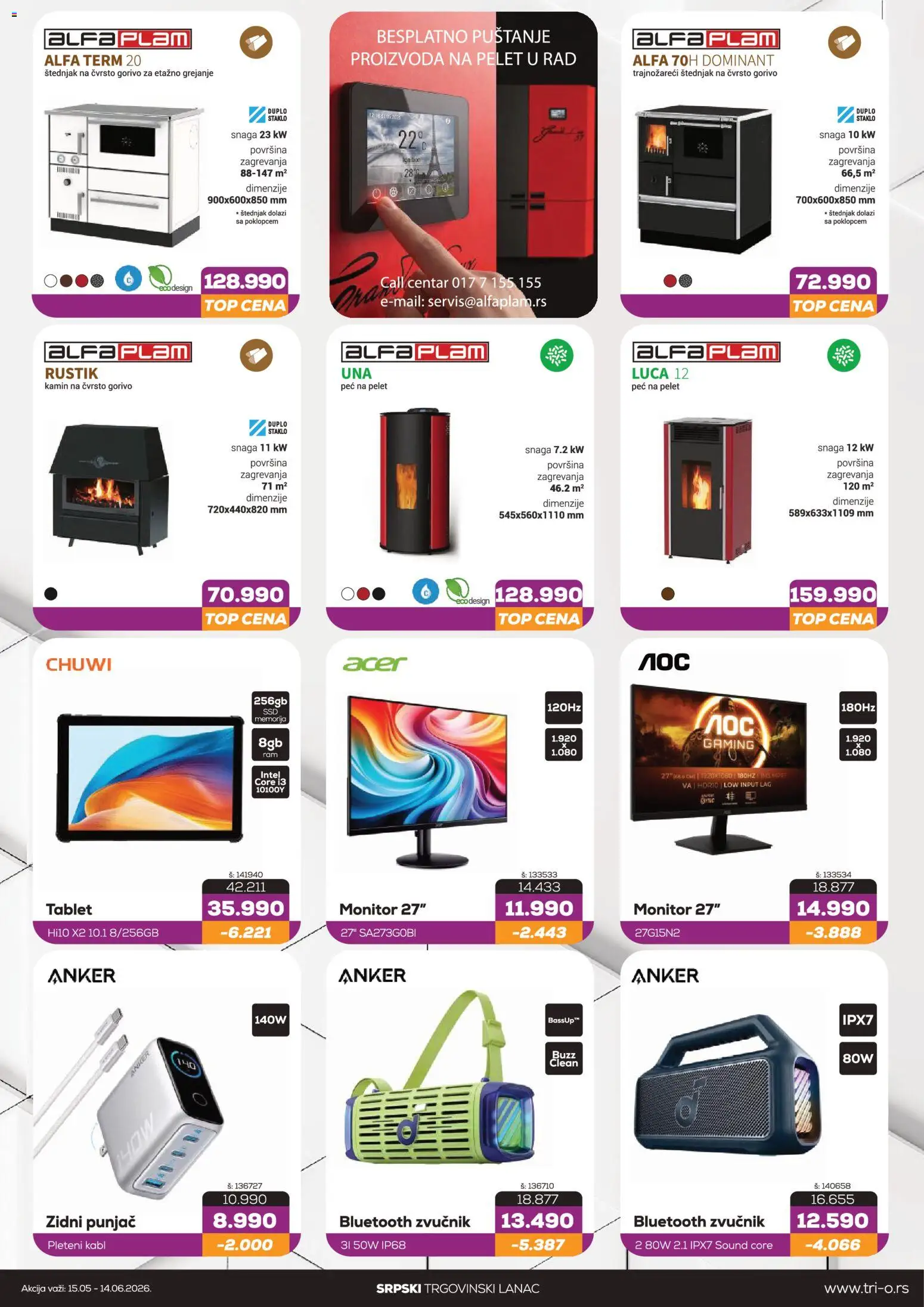 Tri O katalog - važi od 15.05.2026 | Strana: 2 | Proizvode: Tablet, Monitor, Zvučnik, Kamin
