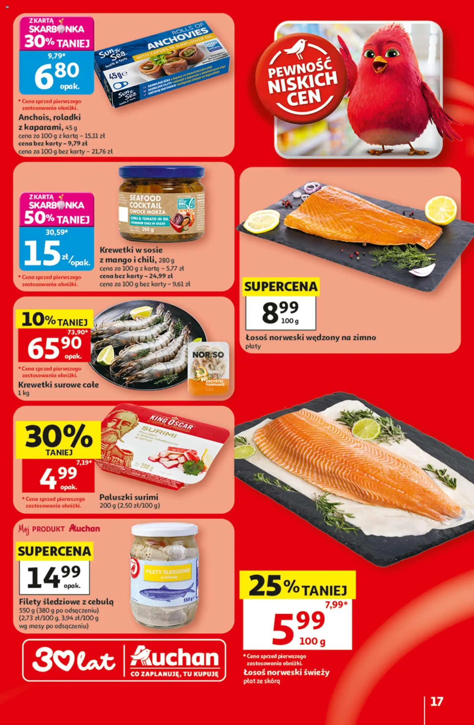 Auchan gazetka - 30 Lat Hipermarket od 30.07.2026 | Strona: 17 | Produkty: Mango, Krewetki, Łosoś, Łosoś norweski