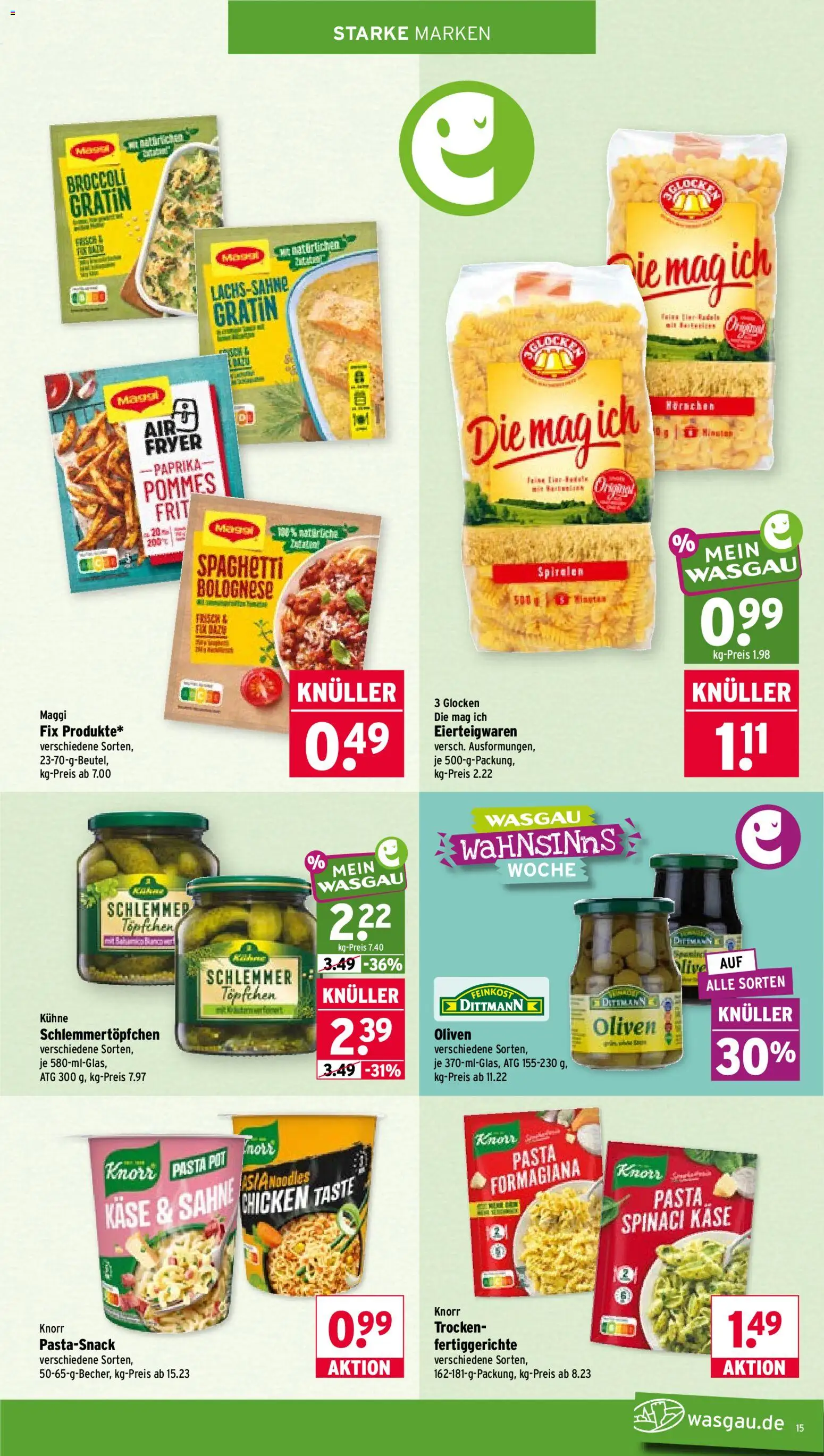 Wasgau Prospekt – gültig ab 27.07.2026 | Seite: 15 | Produkte: Käse, Pommes, Knorr, Sahne