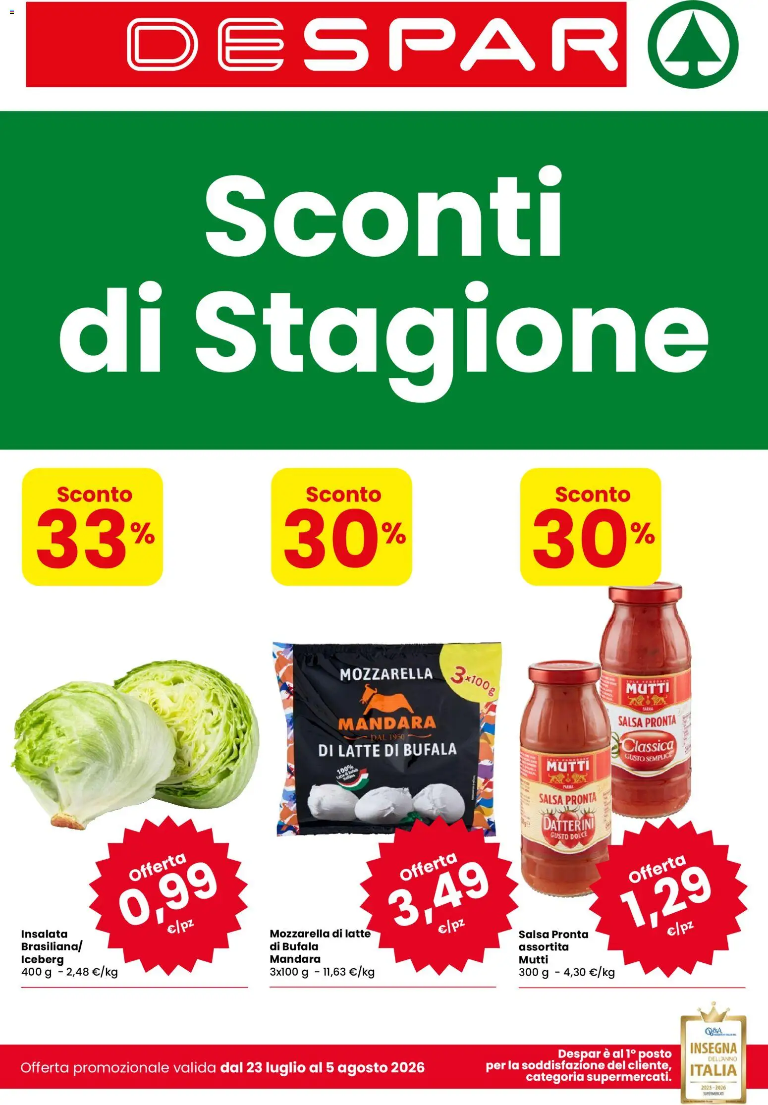 Volantino Despar del 23/07/2026 | Pagina: 1 | Prodotti: Salsa, Mozzarella, Latte, Mutti