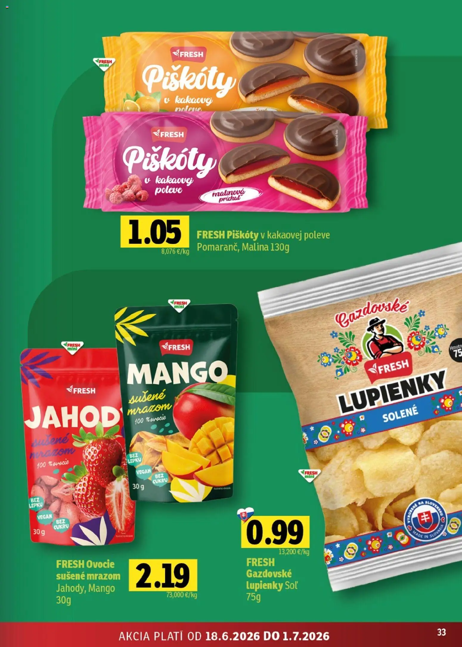 Nové Fresh akcie – leták je platný od 18.06.2026 | Strana: 33 | Produkty: Soľ, Mango, Ovocie