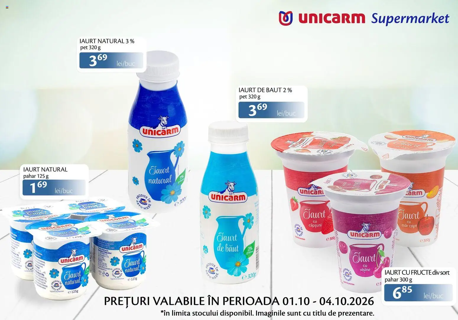 Noul catalog Unicarm – valabil de la 01.10.2026 | Pagină: 2 | Produse: Iaurt de baut, Șort, Iaurt, Fructe