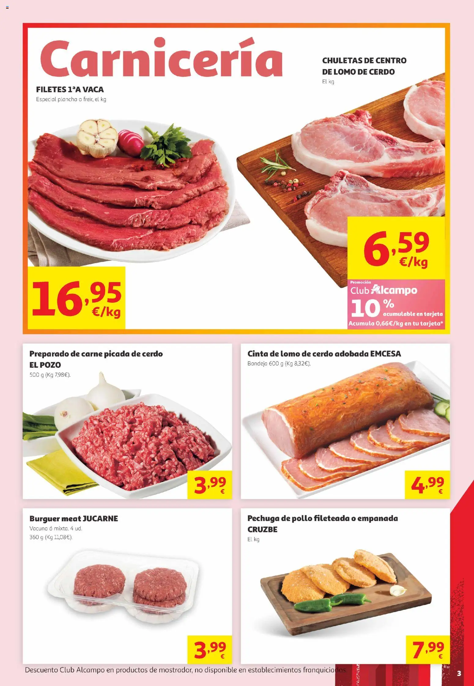Alcampo Canarias │ válido desde el 16.06.2026 | Página: 3 | Productos: Pechuga de pollo fileteada, Cerdo, Plancha, Bandeja
