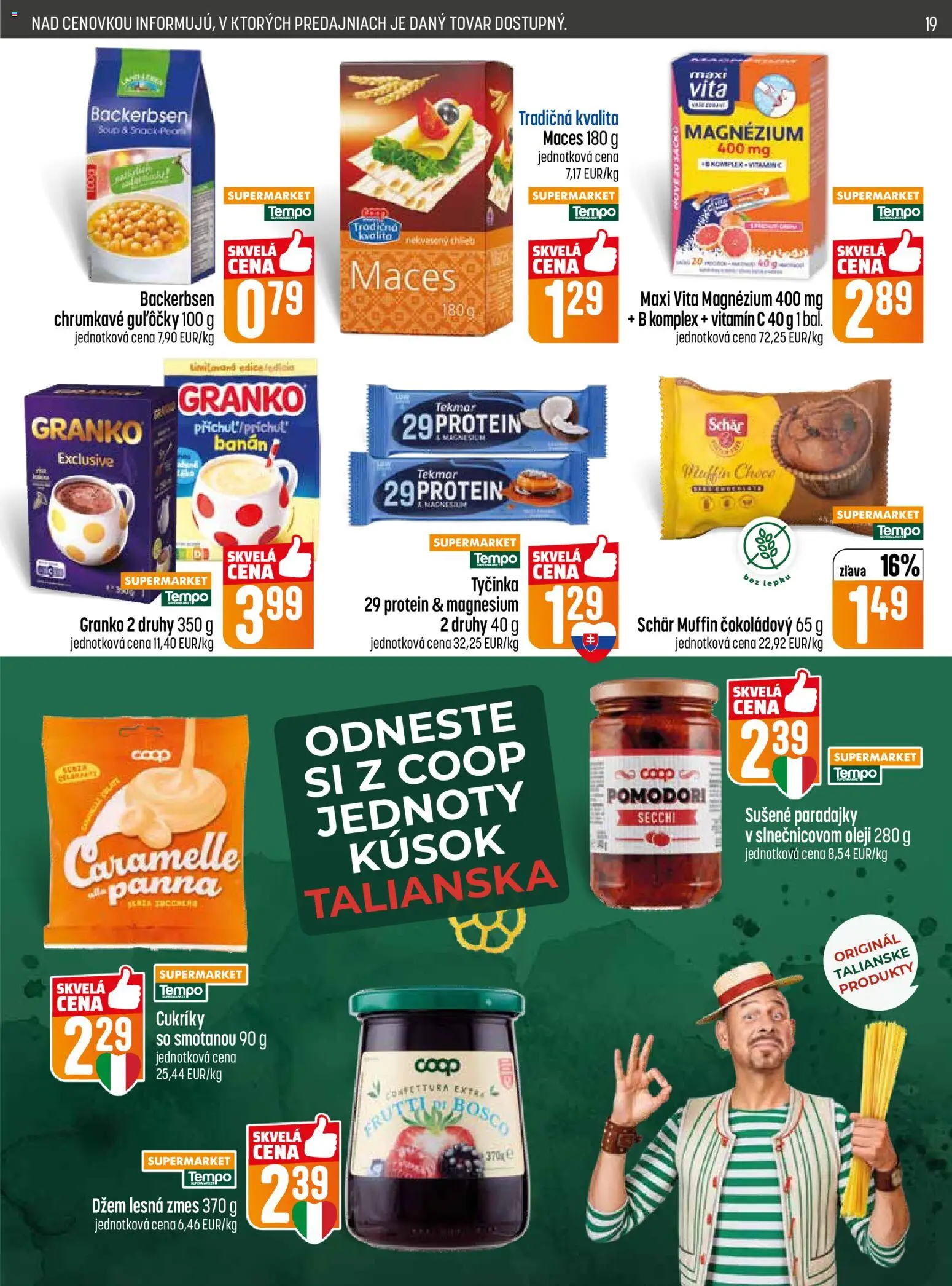 Nové COOP Jednota akcie – leták je platný od 14.05.2026 | Strana: 19 | Produkty: Paradajky, Protein, Cukríky, Granko