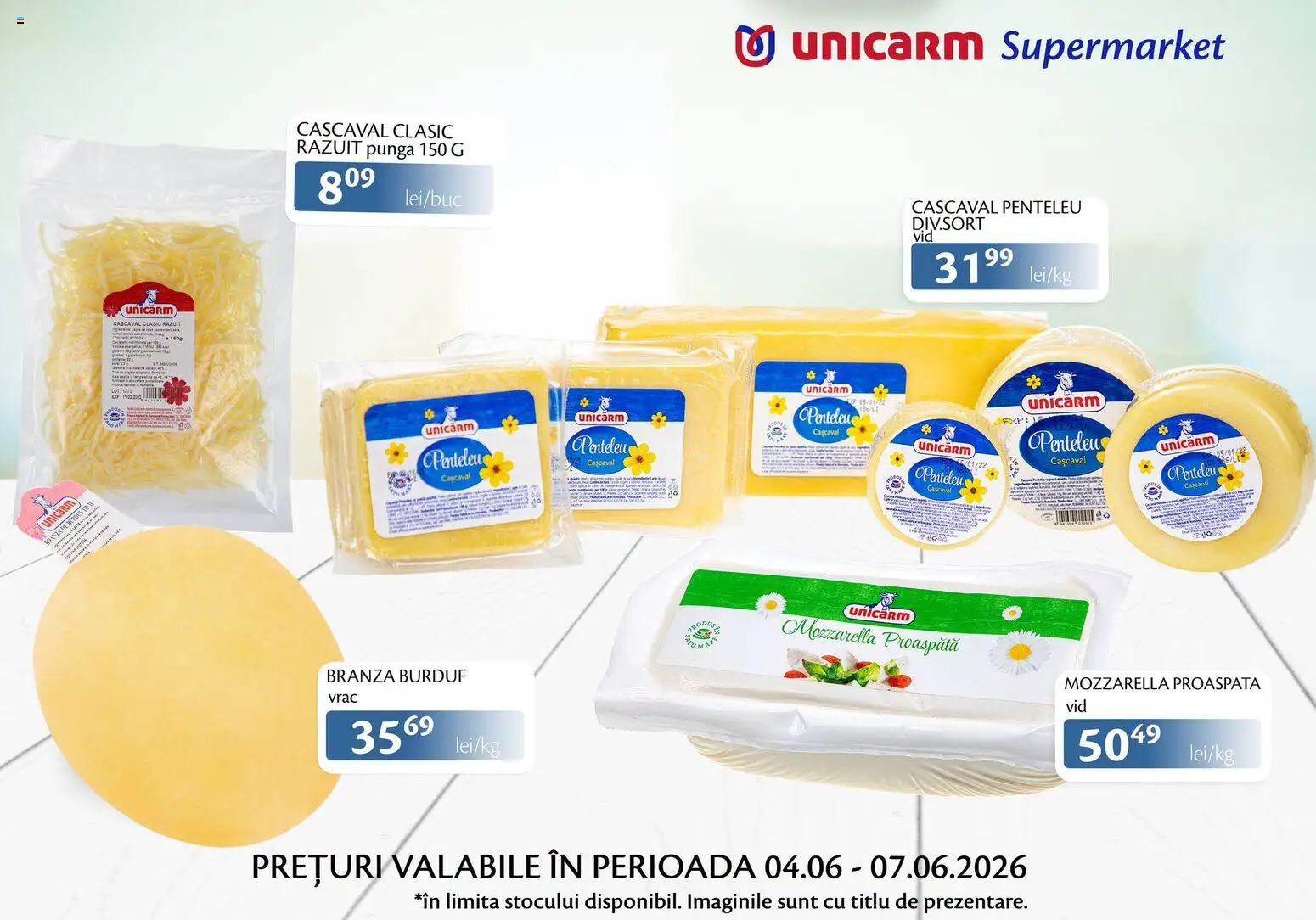 Noul catalog Unicarm – valabil de la 04.06.2026 | Pagină: 5 | Produse: Pungă, Cașcaval, Mozzarella, Brânză