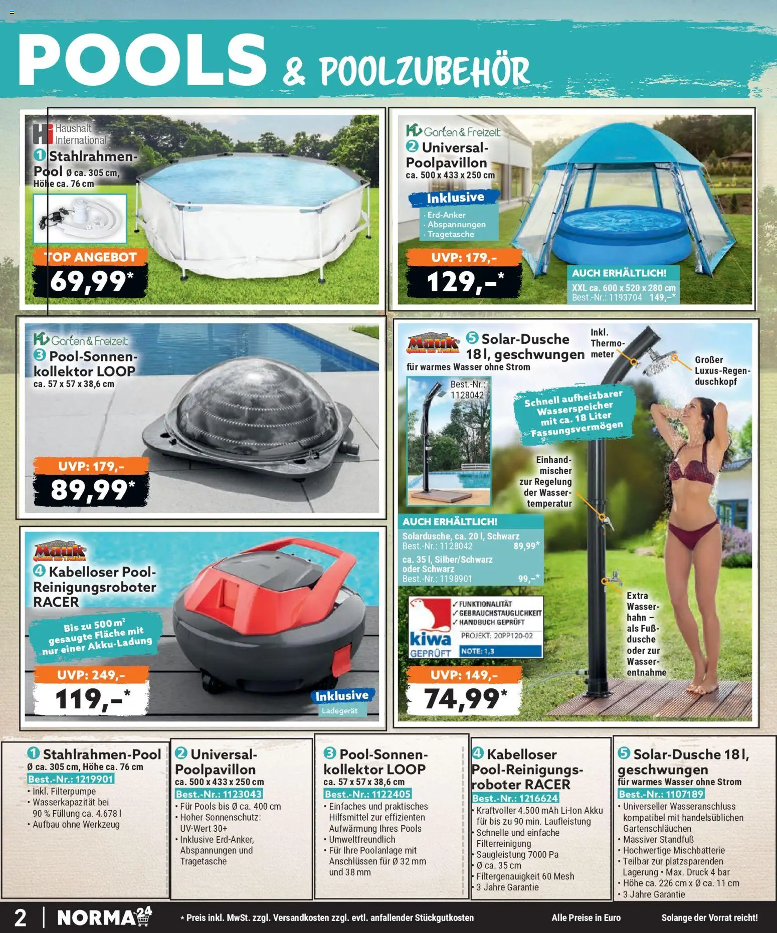 Norma Bestellmagazin Juli 2026 – gültig ab 01.07.2026 | Seite: 2 | Produkte: Roboter, Dusche, Wasser, Ladegerät