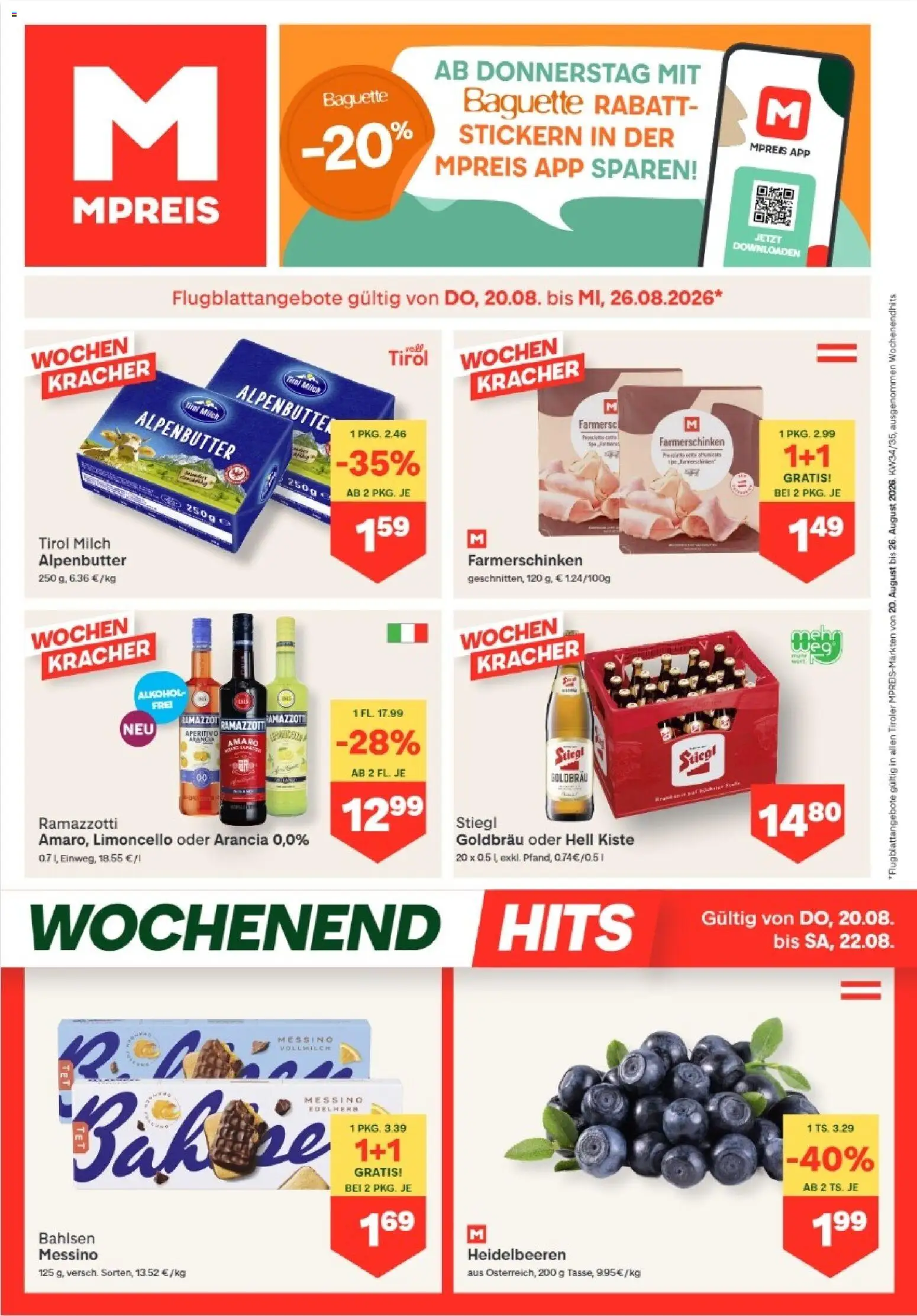 MPREIS Absam gültig ab 20.08.2026 | Seite: 1 | Produkte: Baguette, Vollmilch, Milch