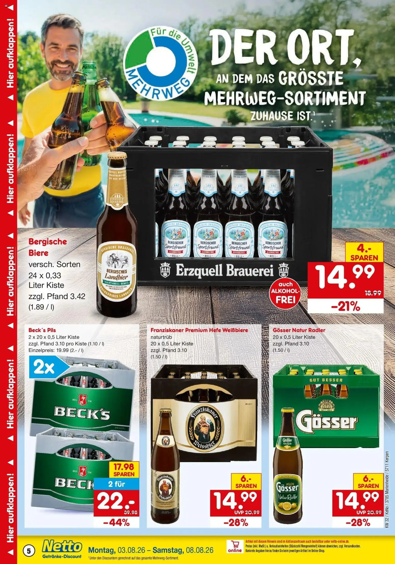 Netto Marken-Discount Prospekt Marienheide – gültig ab 03.08.2026 | Seite: 5 | Produkte: Franziskaner, Weißbier, Pils, Radler