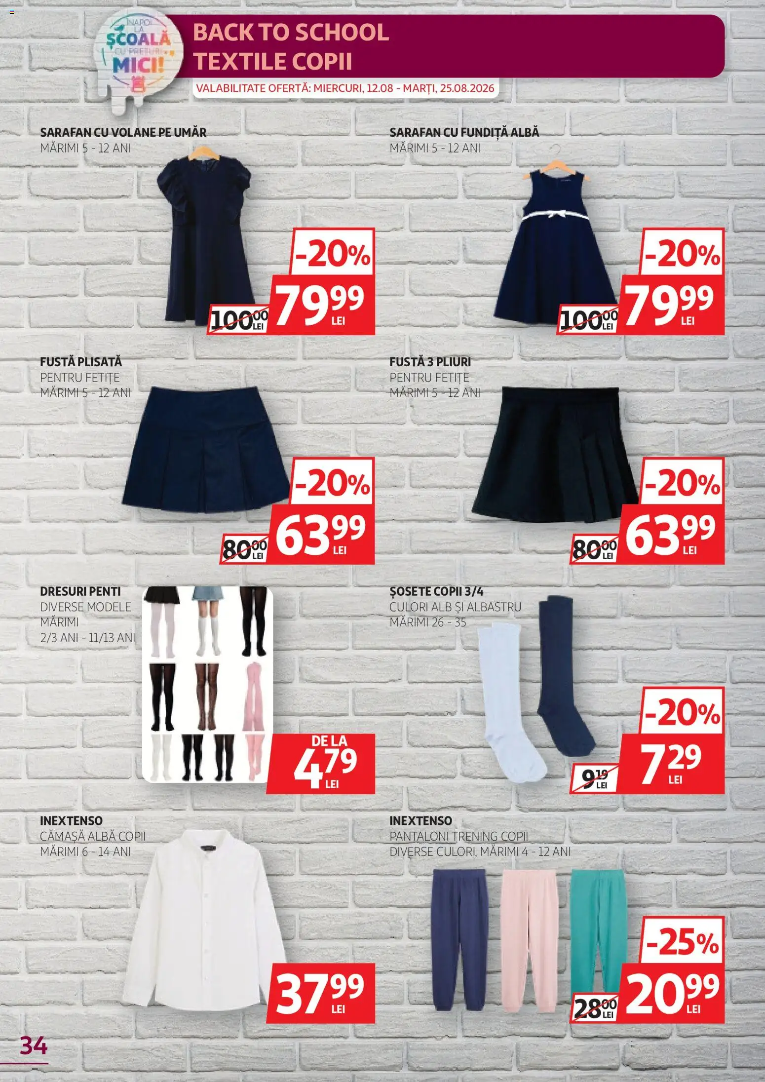 Noul catalog Auchan – valabil de la 12.08.2026 | Pagină: 34 | Produse: Alba, Trening, Pantaloni, Șosete