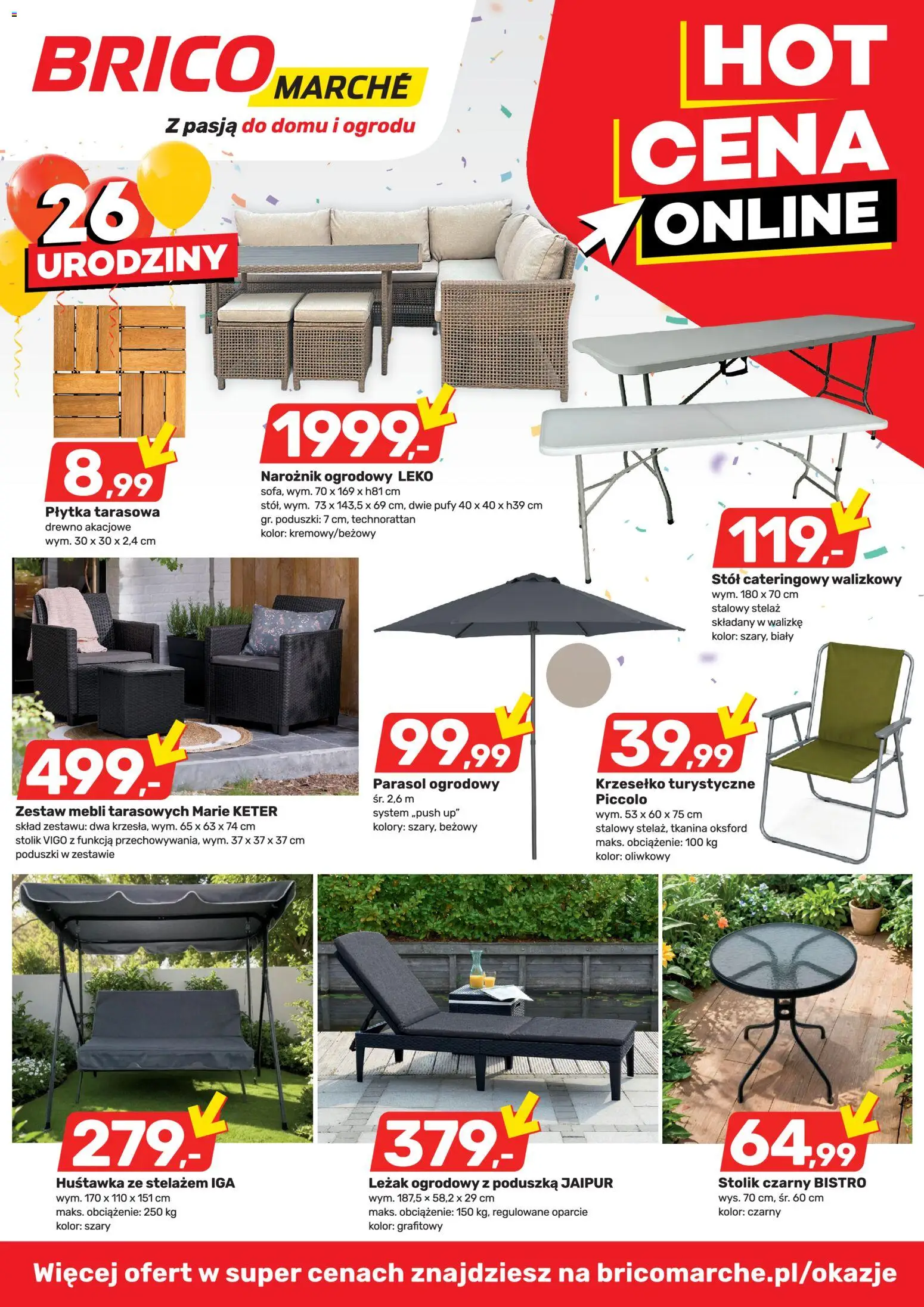 Brico Marché gazetka - Hot cena online od 20.05.2026 | Strona: 1 | Produkty: Parasol, Poduszka, Leżak, Leżak ogrodowy
