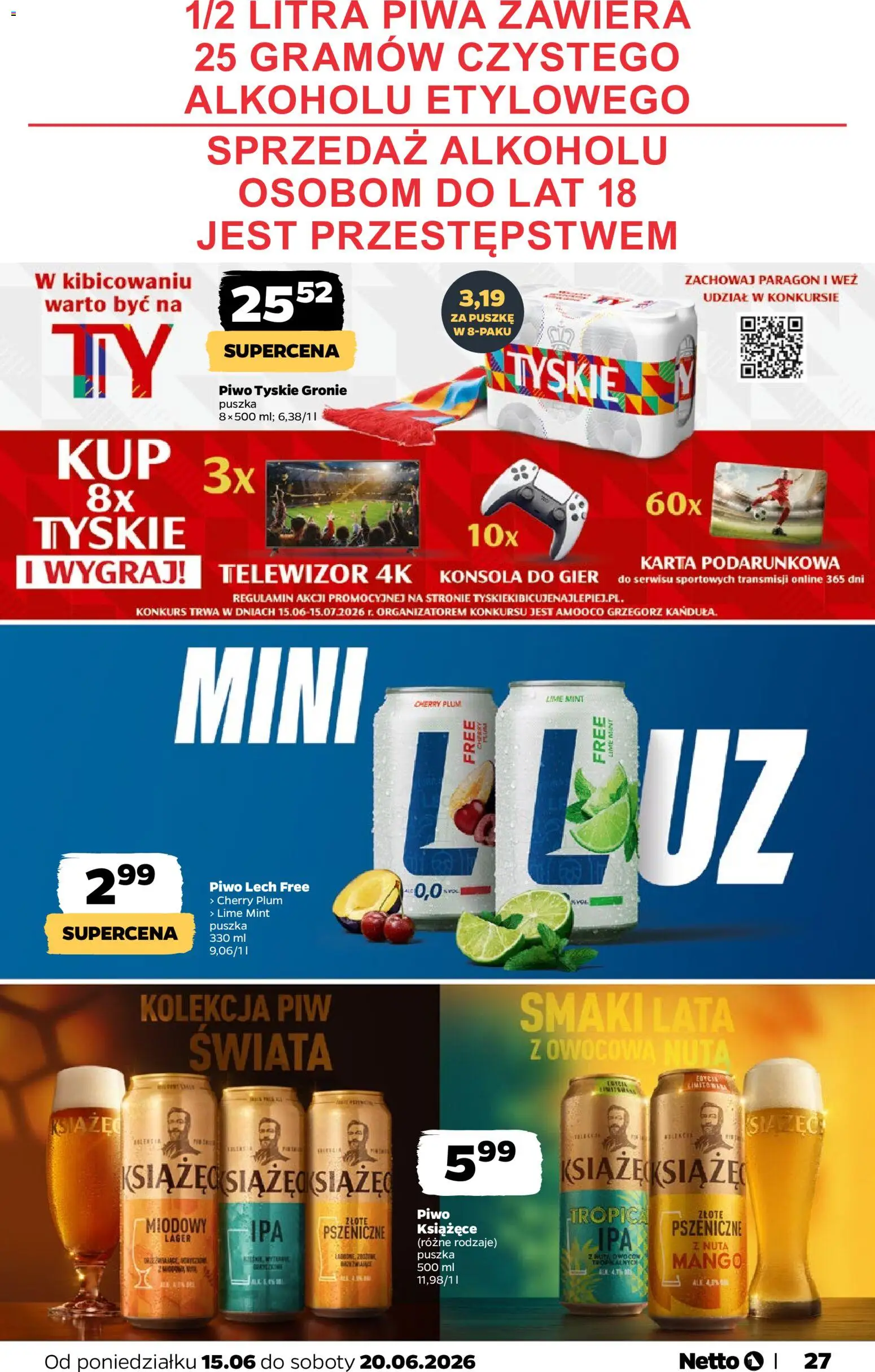 Netto gazetka od poniedziałku spożywcza od 15.06.2026 | Strona: 27 | Produkty: Karta, Konsola do gier, Tyskie, Piwo