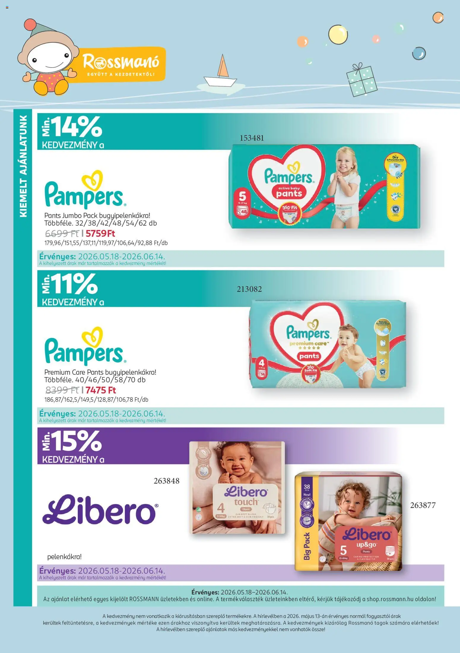 Rossmann akciós ujság - amely érvényes a következő dátumtól: 18.05.2026 | Oldal: 6 | Termékek: Pampers