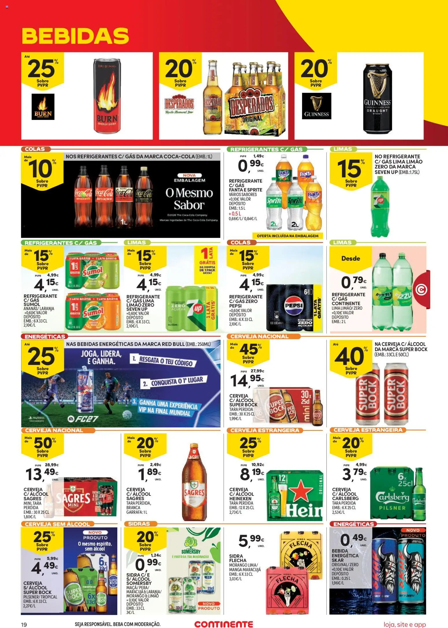 Continente Semanal Continente Bom Dia │ válido de 15/09/2026 | Página: 19 | Produtos: Pepsi, Refrigerante, Cerveja, Bebida