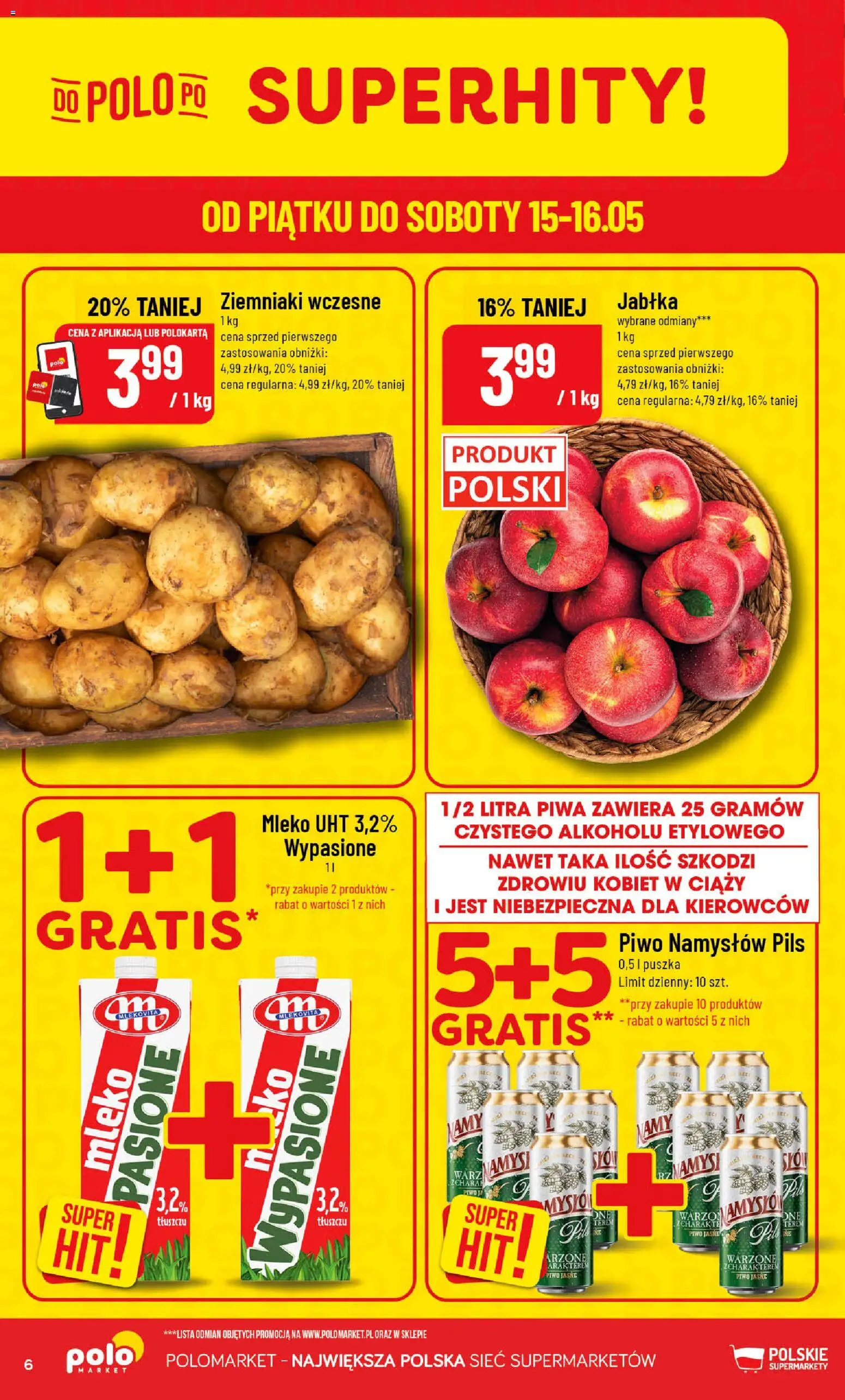 POLOmarket gazetka od 13.05.2026 | Strona: 6 | Produkty: Mleko, Jabłka, Piwo Namysłów, Ziemniaki