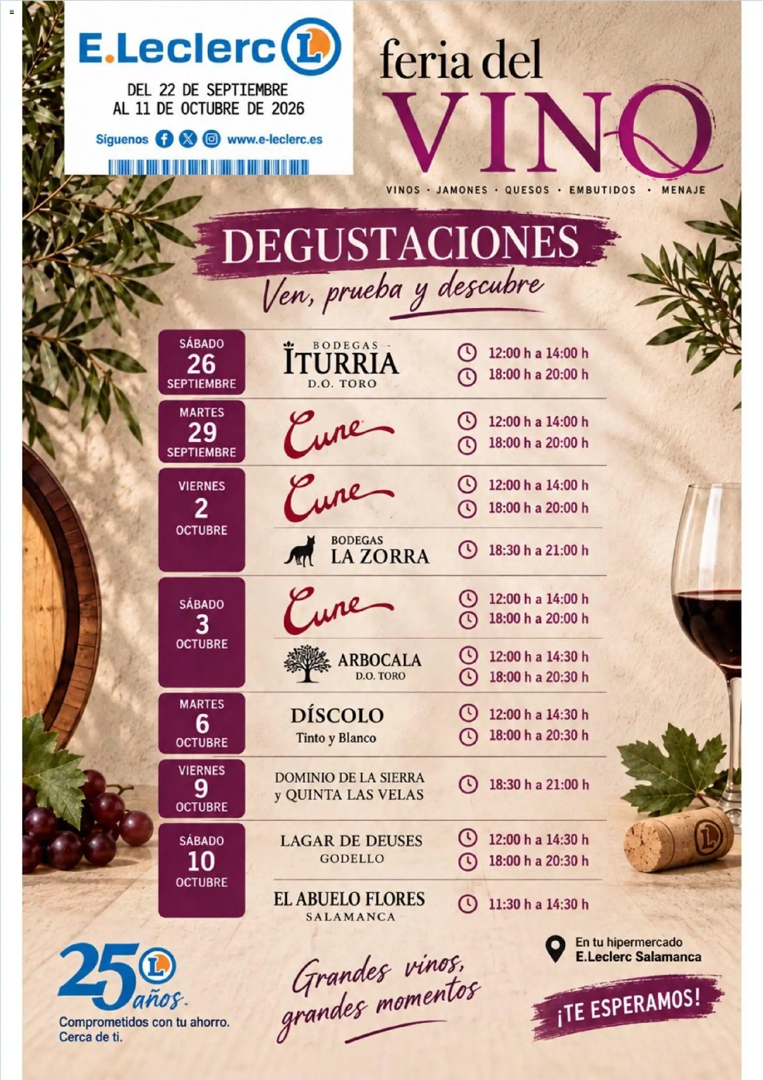 E.Leclerc folleto Salamanca │ válido desde el 22/09/2026 | Página: 1 | Productos: Vino, Flores, Embutidos, Velas