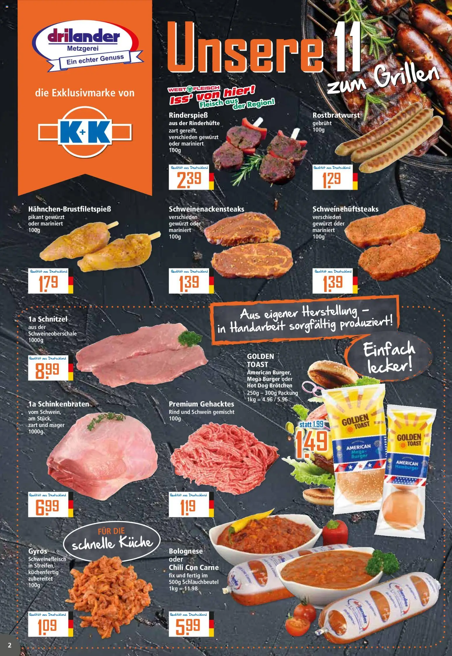 Klaas & Kock Prospekt – gültig ab 01.06.2026 | Seite: 2 | Produkte: Toast, Burger, Schnitzel, Chili