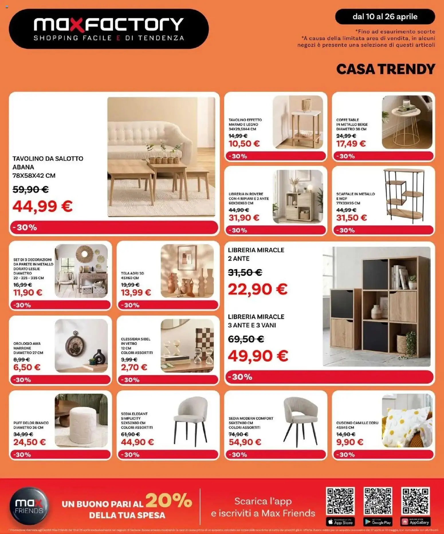 Volantino Max Factory del 10.04.2026 | Pagina: 3 | Prodotti: Tavolino, Scaffale, Cuscino, Decorazioni