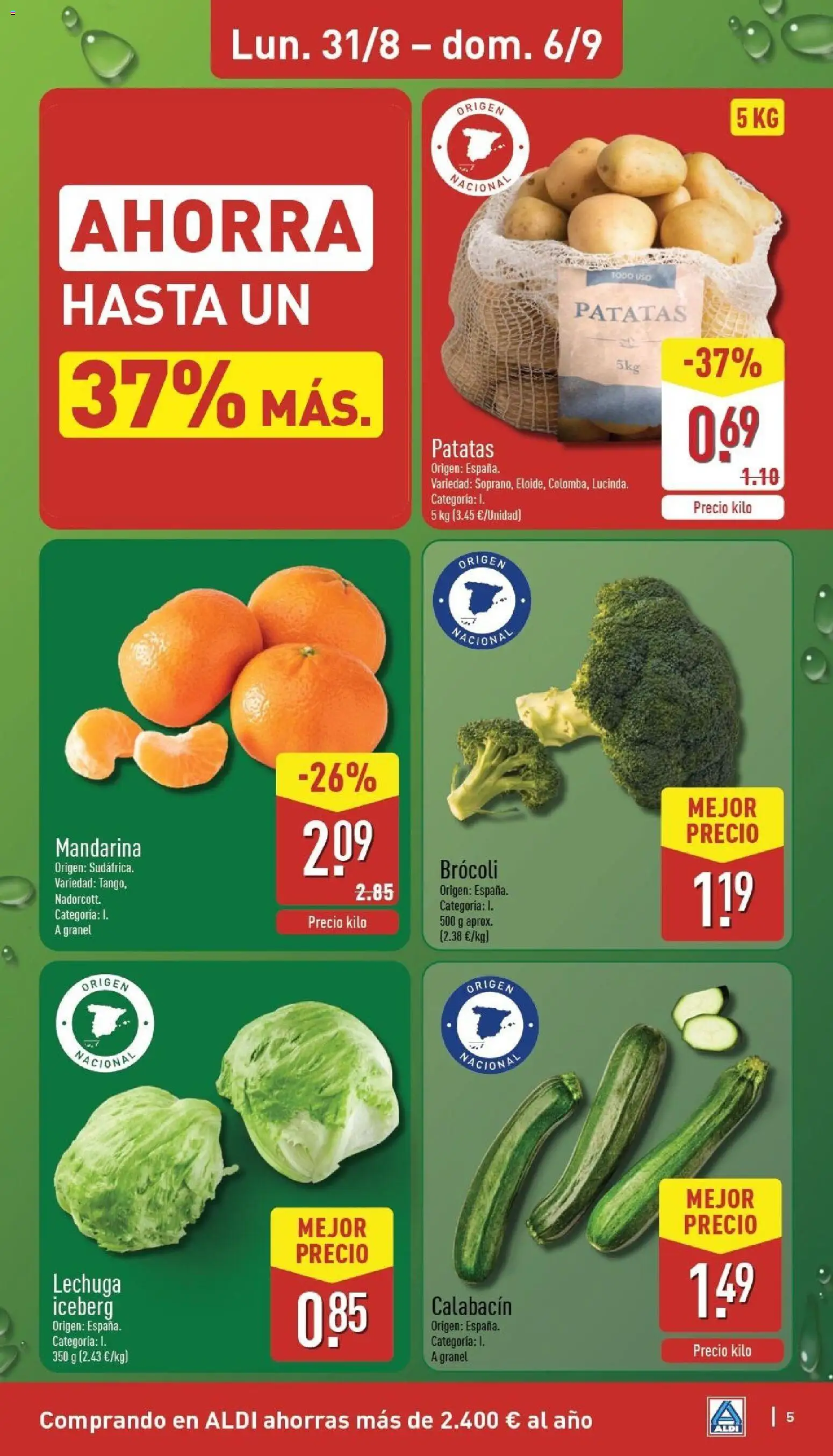 Aldi folleto Península │ válido desde el 31/08/2026 | Página: 5 | Productos: Calabacín, Lechuga iceberg, Patatas, Brócoli