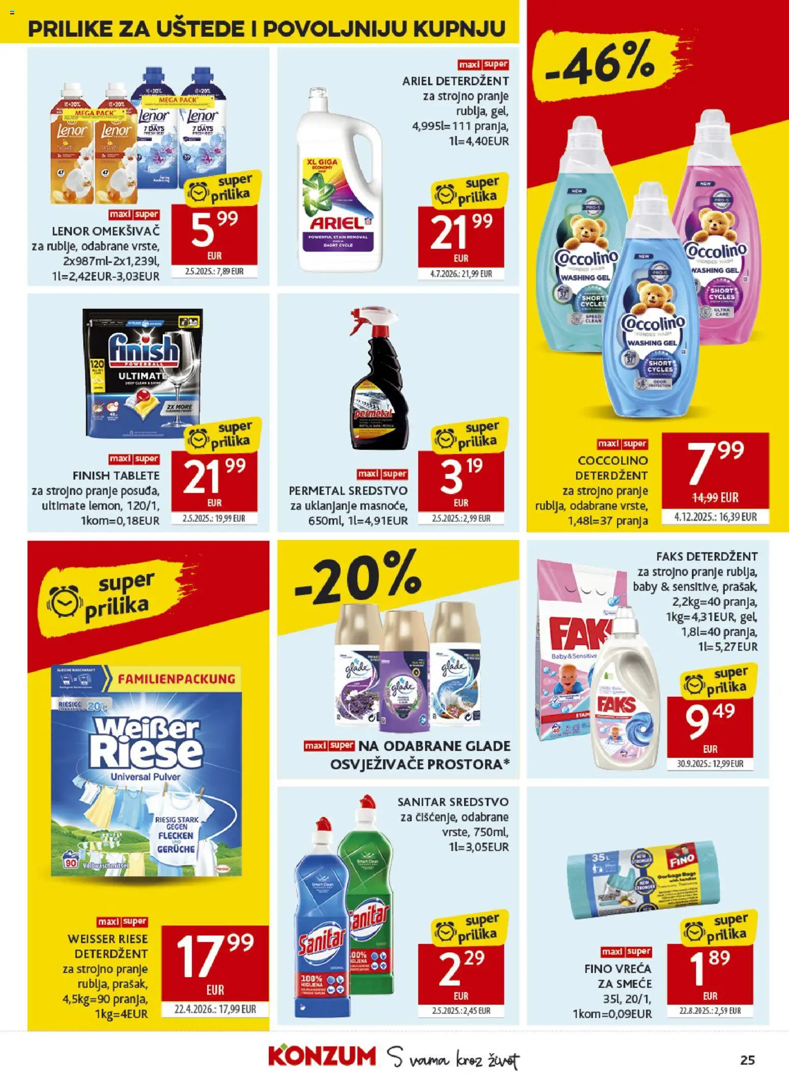 Konzum HR akciós ujság - amely érvényes a következő dátumtól: 2026.08.26. | Oldal: 25 | Termékek: Ariel, Coccolino, Lenor, Finish