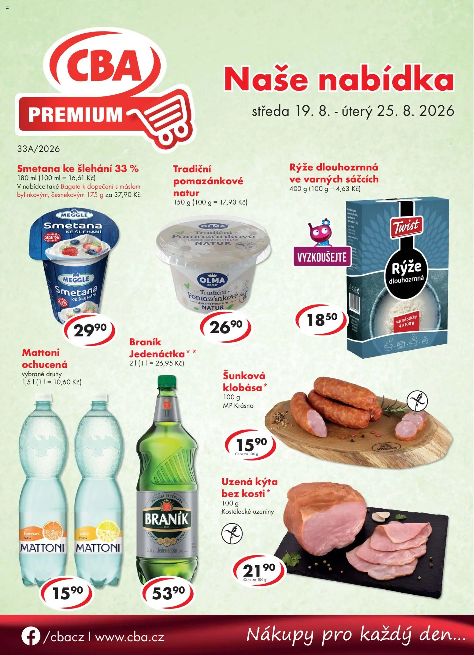 CBA leták - Premium od 19.08.2026 | Strana: 1 | Produkty: Rýže, Smetana ke šlehání, Braník, Citron