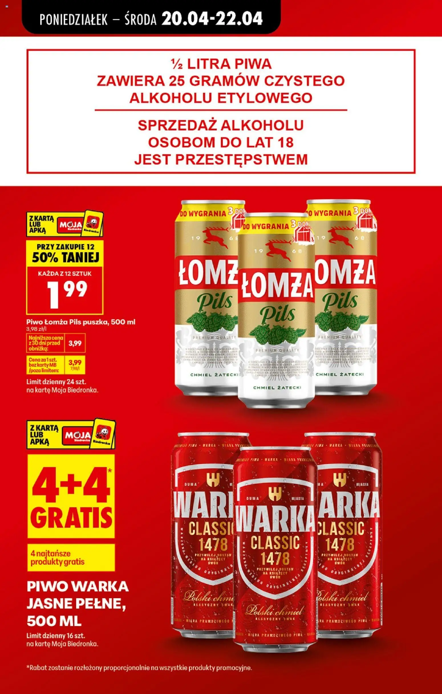 Biedronka gazetka od poniedziałku od 20.04.2026 | Strona: 33 | Produkty: Karta, Warka, Piwo Warka, Piwo
