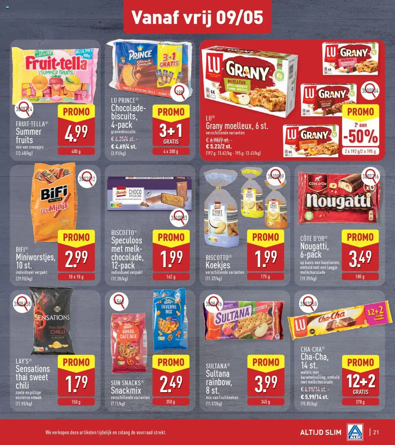 {H1} | Pagina: 21 | Producten: Snoepjes, Koekjes, Fruit, Melk