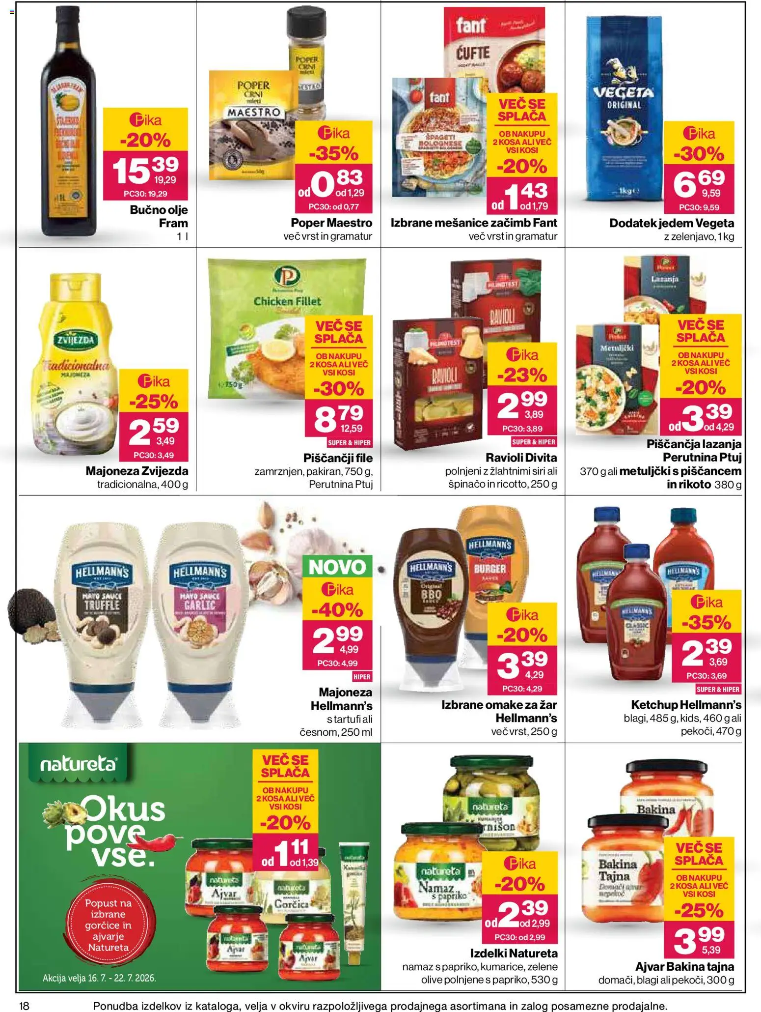 Novi Mercator katalog ponudbe – veljaven od 16.07.2026 | Stran: 18 | Izdelki: Bučno olje, Ajvar, Namaz, Spageti