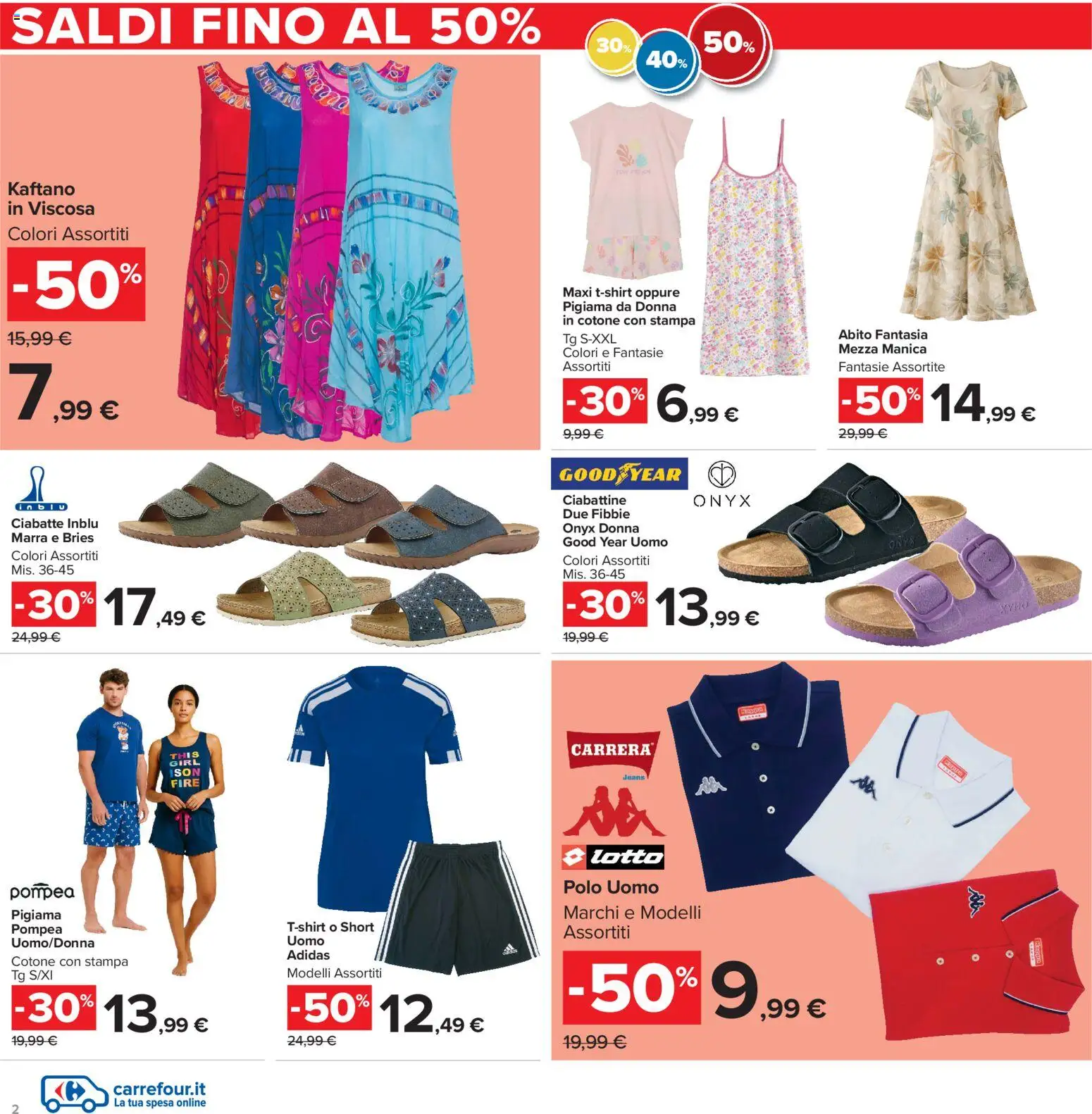 Volantino Carrefour del 05/07/2026 | Pagina: 2 | Prodotti: Pigiama, Ciabatte, Abito, Polo
