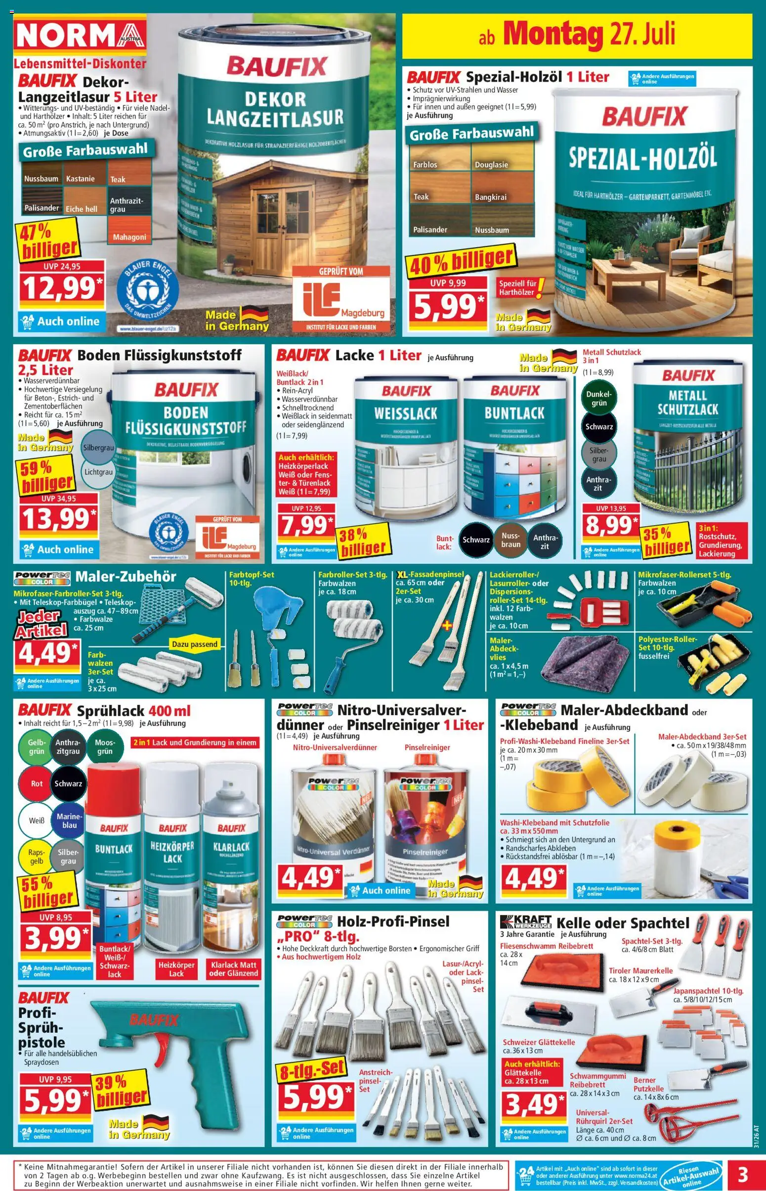Norma Flugblatt gültig ab 27.07.2026 | Seite: 3 | Produkte: Wasser, Gartenmöbel, Heizkörper, Pinsel