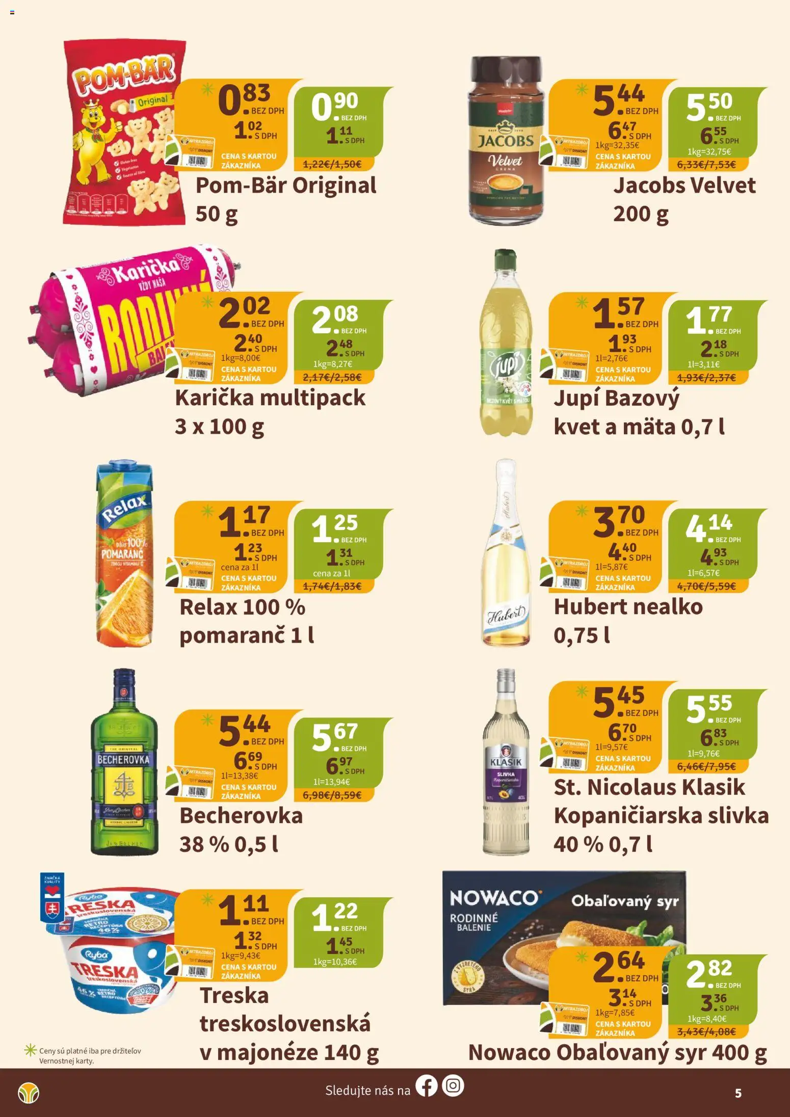 Nové Nitrazdroj akcie – leták je platný od 03.09.2026 | Strana: 5 | Produkty: Jacobs Velvet, Becherovka, Ryba, Treska