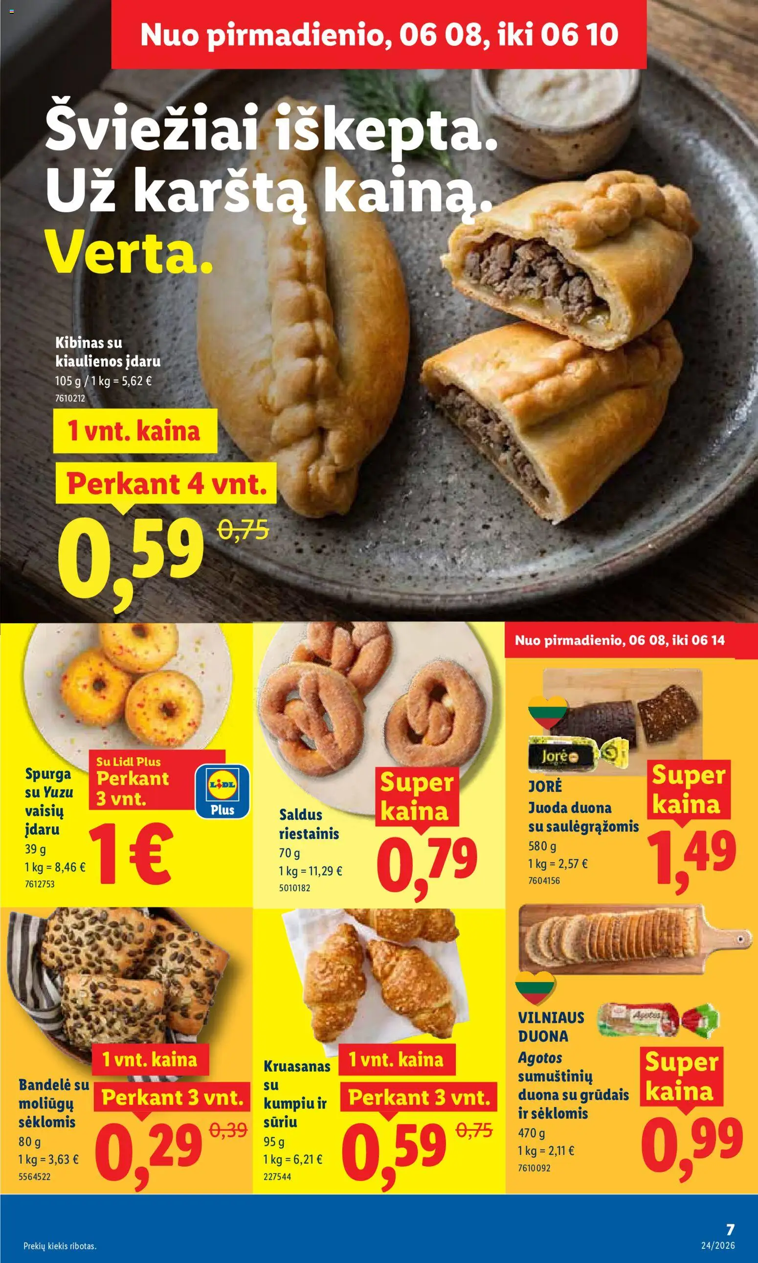 LIDL akcijos nuo 08.06.2026 | Puslapis: 7 | Prekių: Kiaulienos, Spurga, Bandelė, Duona
