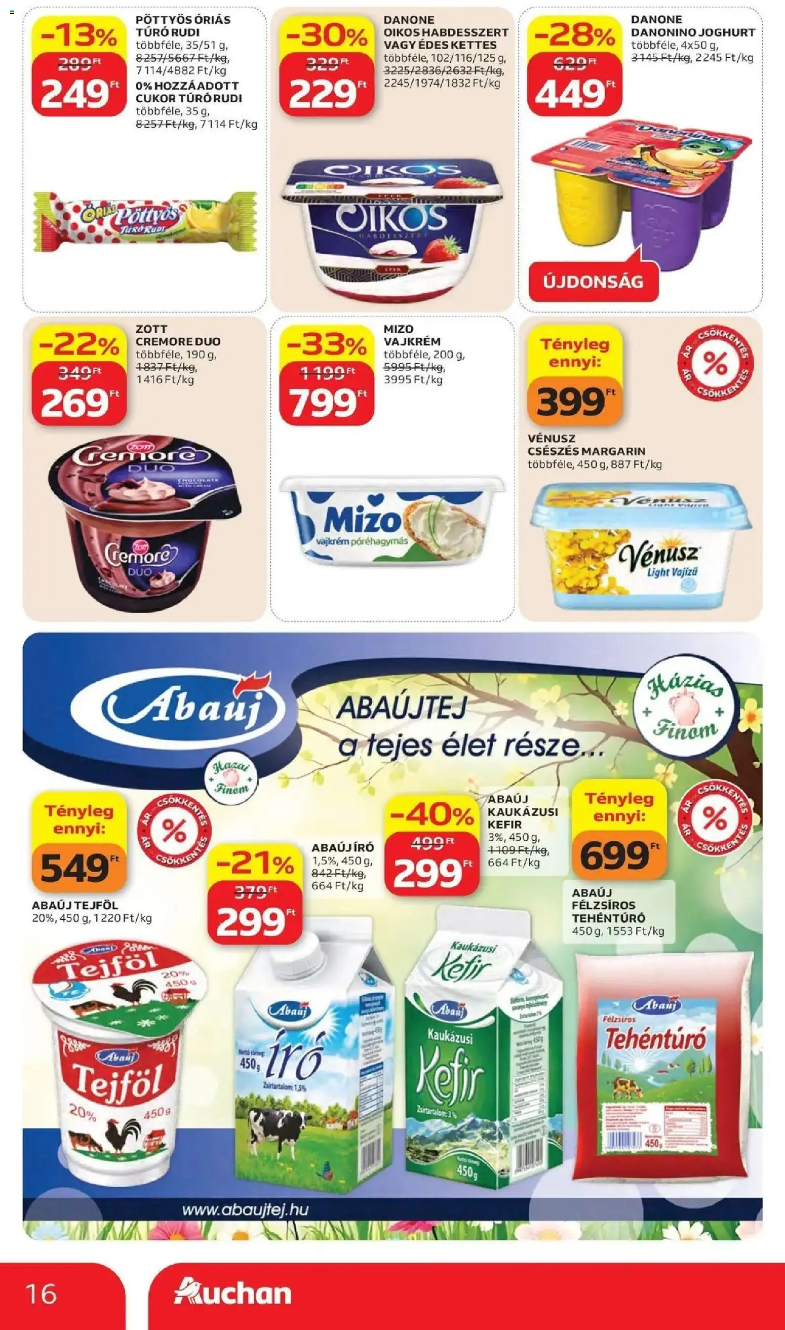 Auchan akciós ujság - amely érvényes a következő dátumtól: 28.05.2026 | Oldal: 16 | Termékek: Kefir, Joghurt, Tejföl, Cukor