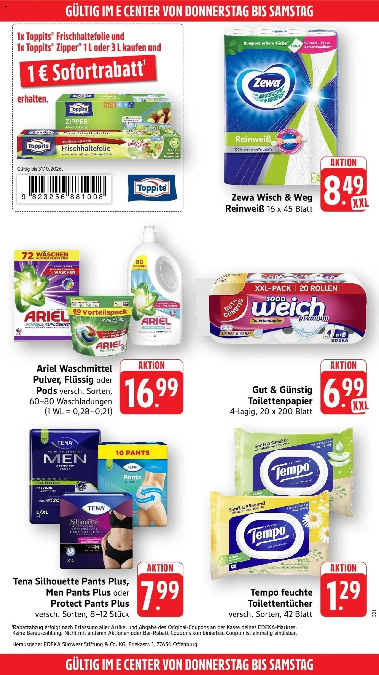 Edeka Prospekt Schweich (ab 26.10.2026) » Angebote Online | Seite: 55 | Produkte: Ariel, Zewa, Wasser, Unterwäsche