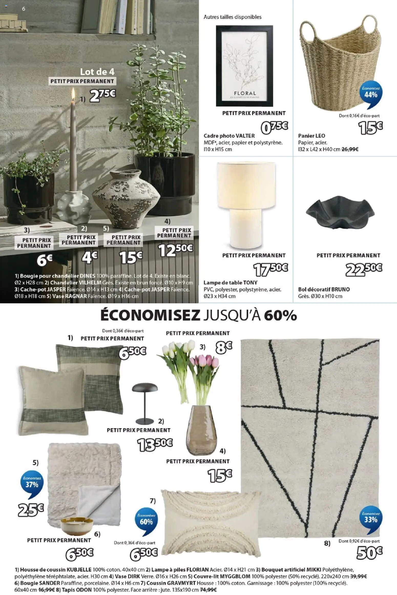 {H1} | Page: 6 | Produits: Tapis, Vase, Lampe, Cadre
