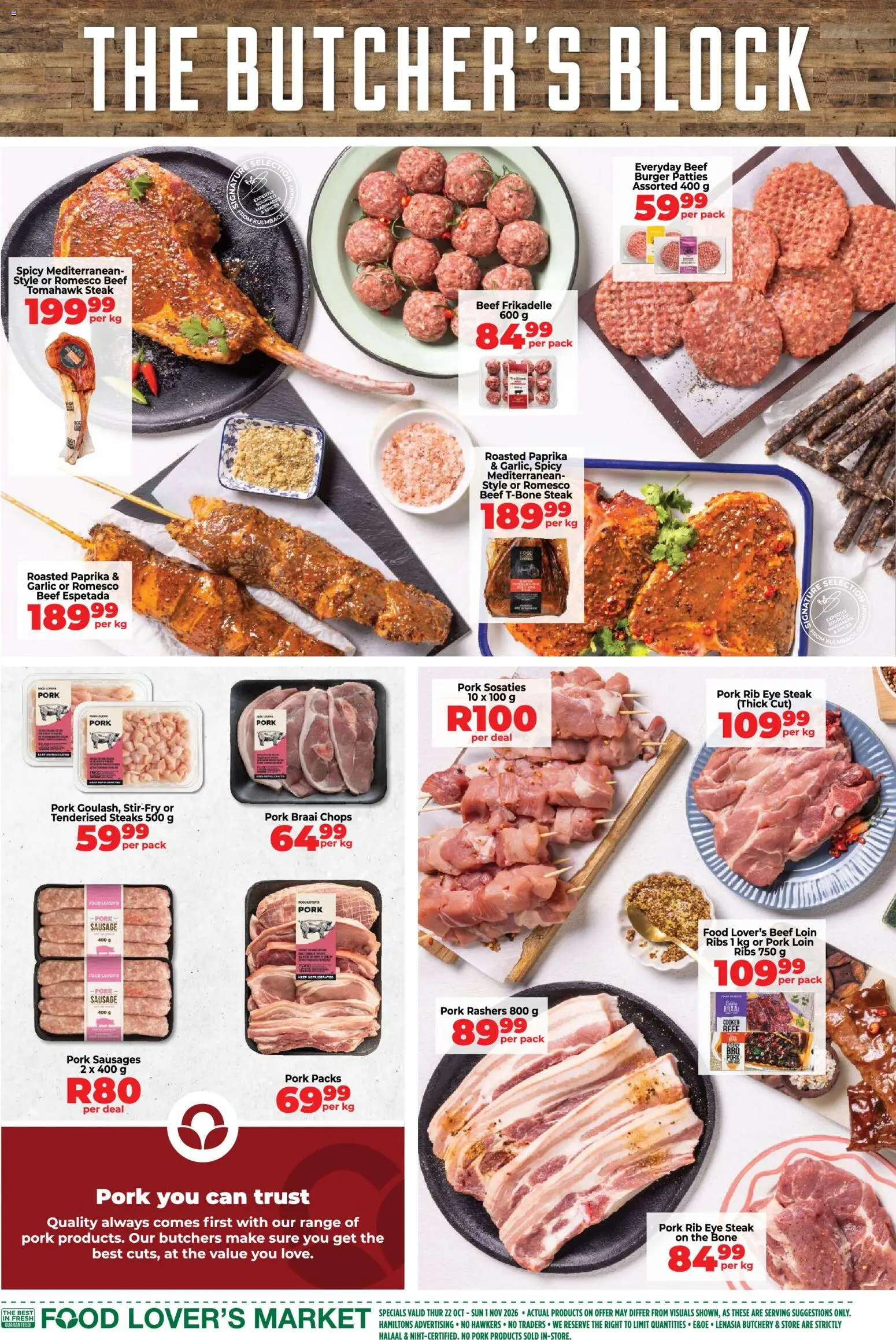 New Food Lover's Market catalogue – valid from 22/10/2026 | Page: 8 | Products: Ribs, Pork, Beef, Sausage