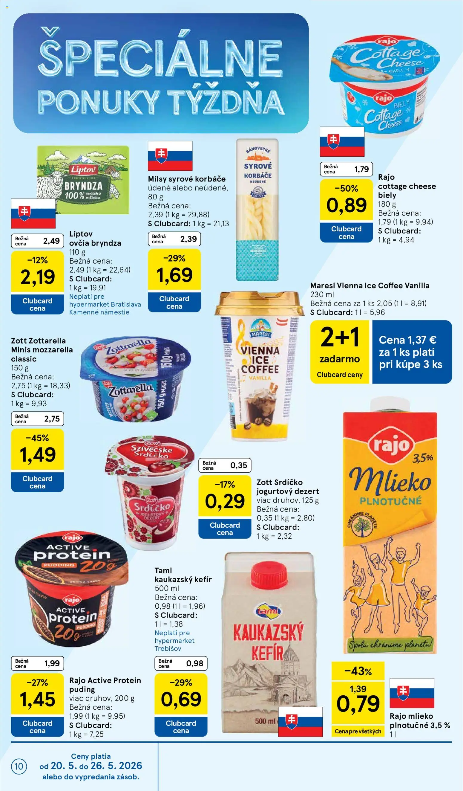 Nové Tesco akcie – leták je platný od 20.05.2026 | Strana: 10 | Produkty: Mlieko, Mozzarella, Protein, Puding