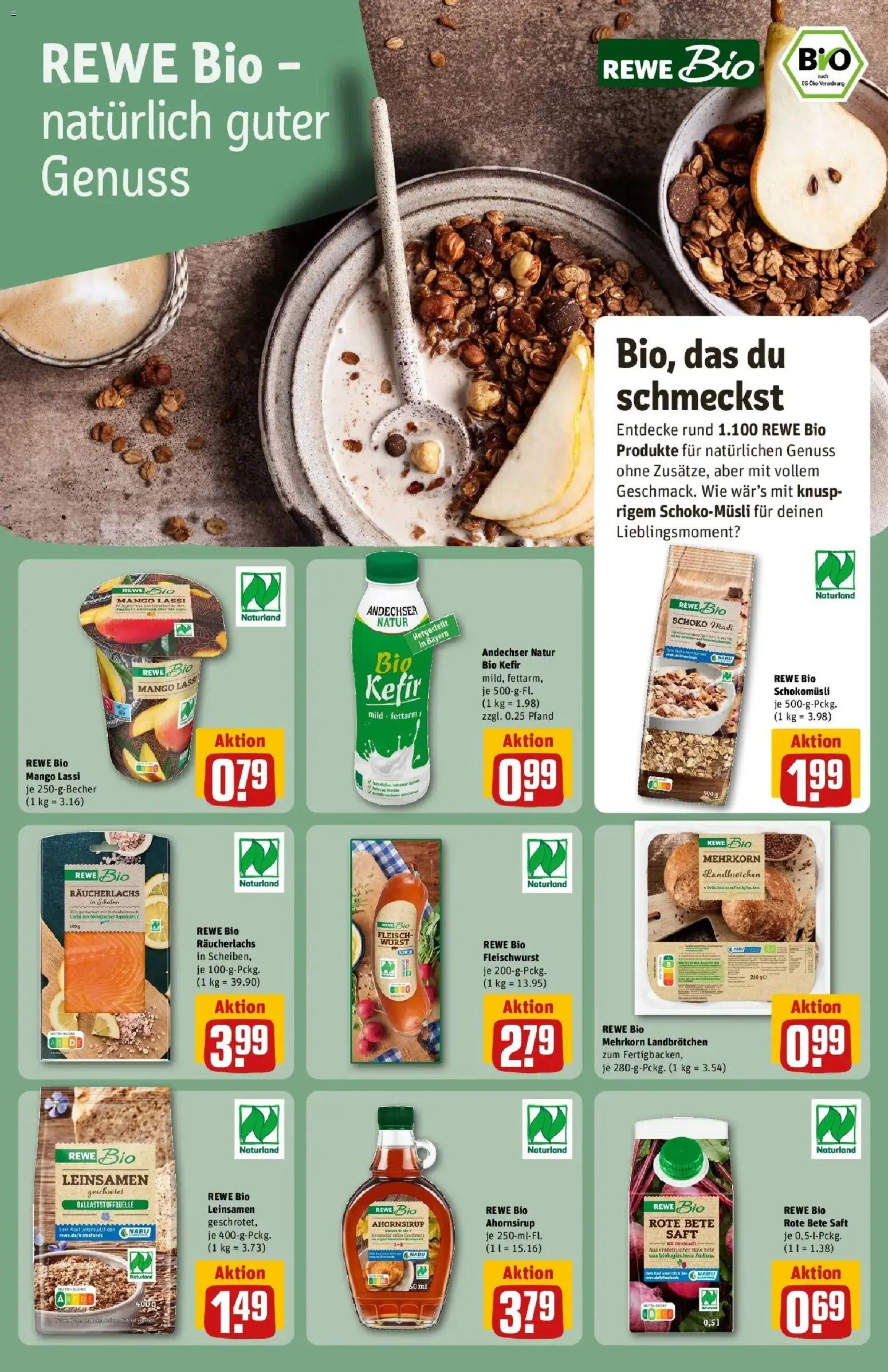 REWE Prospekt ab 03.08.2026 zum Blättern » Angebote | Seite: 14 | Produkte: Kefir, Räucherlachs, Mango, Fleisch
