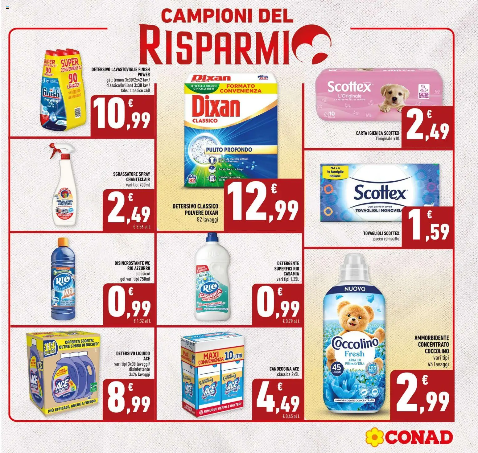 Volantino Conad del 01/07/2026 | Pagina: 3 | Prodotti: Sgrassatore, Talco, Lavastoviglie, WC
