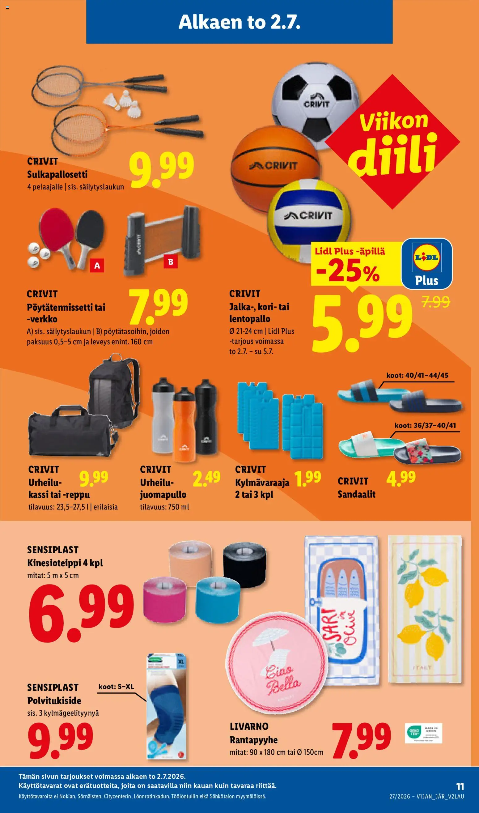 Lidl tarjoukset - Rovaniemi – voimassa 02/07/2026 alkaen | Sivu: 17 | Tuotteet: Kori, Sandaalit, Reppu