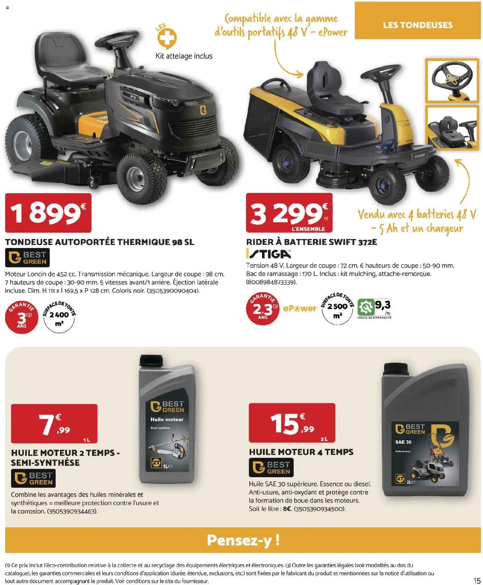 {H1} | Page: 15 | Produits: Tondeuse autoportée, Tondeuse, Batterie, Huile