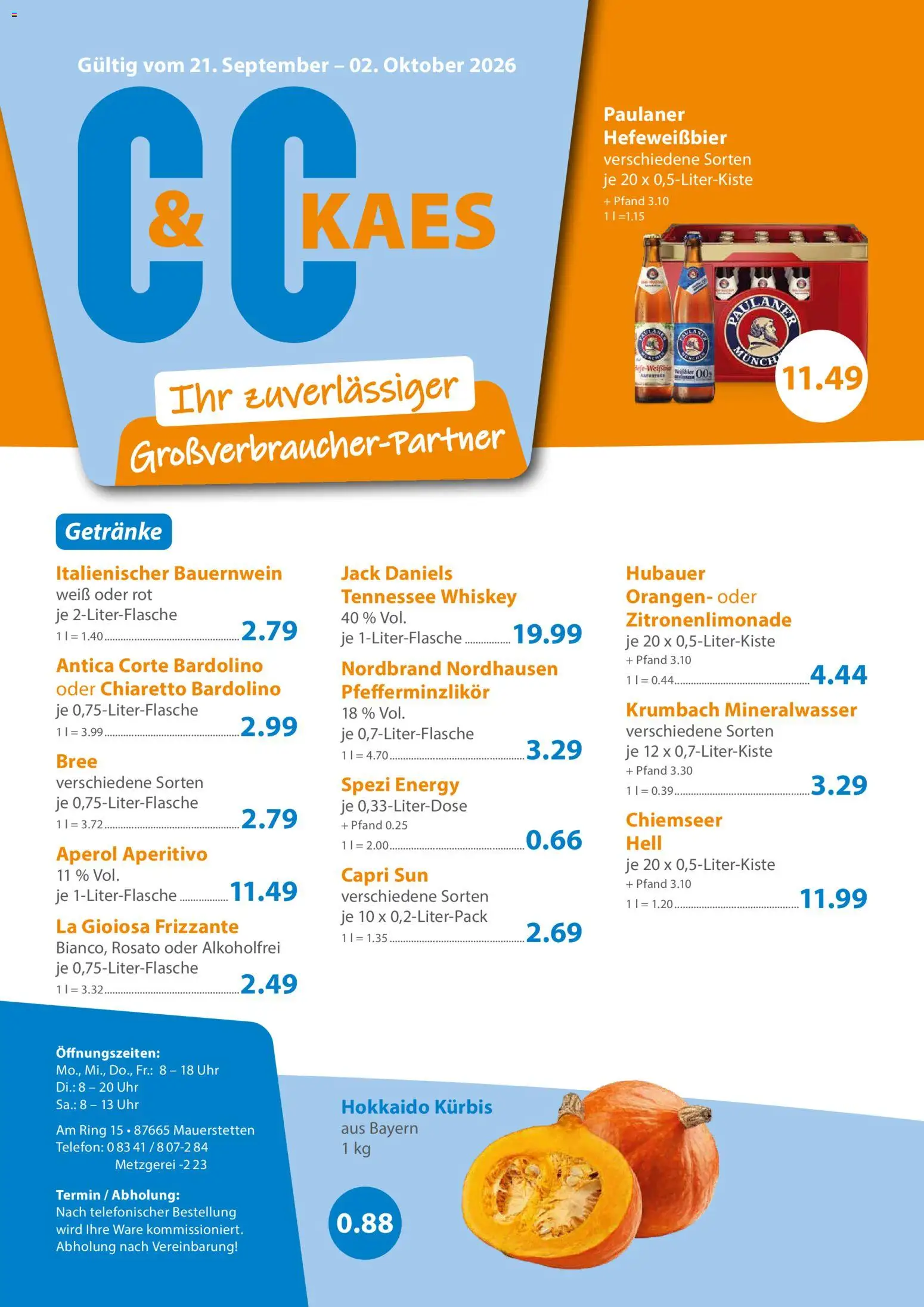 C&C Prospekt – gültig ab 21.09.2026 | Seite: 1 | Produkte: Energy, Bree, Orangen, Whiskey