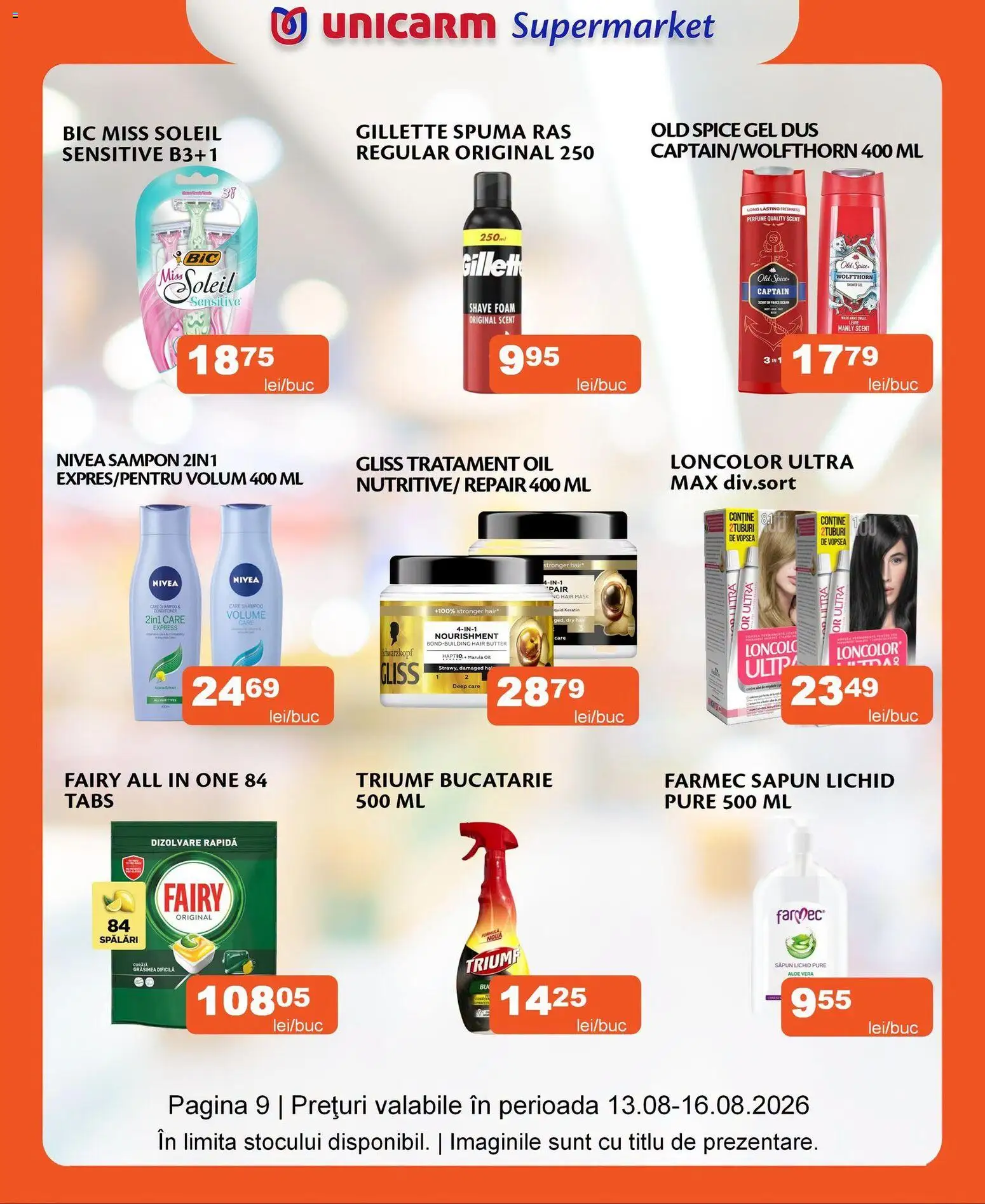 Noul catalog Unicarm – valabil de la 13.08.2026 | Pagină: 9 | Produse: Old Spice, Nivea, Bucătărie, Săpun