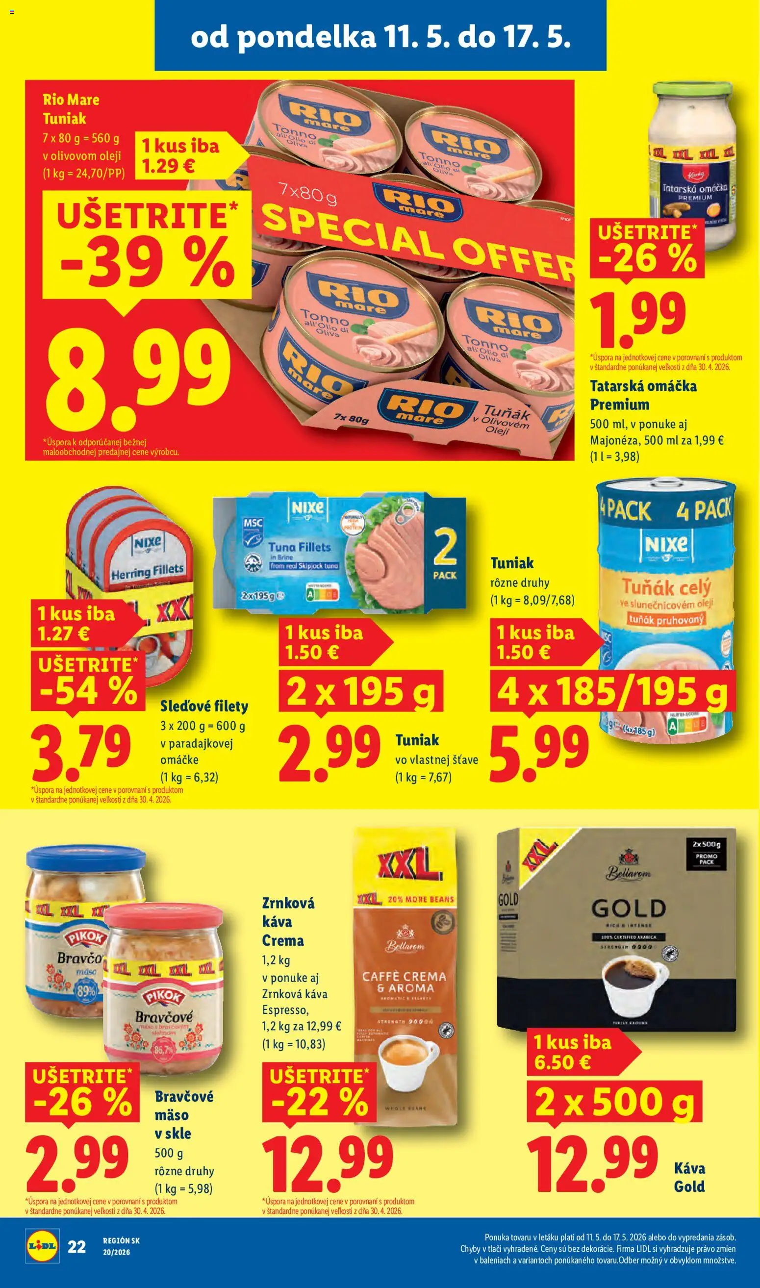 Nové Lidl akcie – leták je platný od 11.05.2026 | Strana: 26 | Produkty: Káva, Rio Mare, Omáčka, Zrnková káva